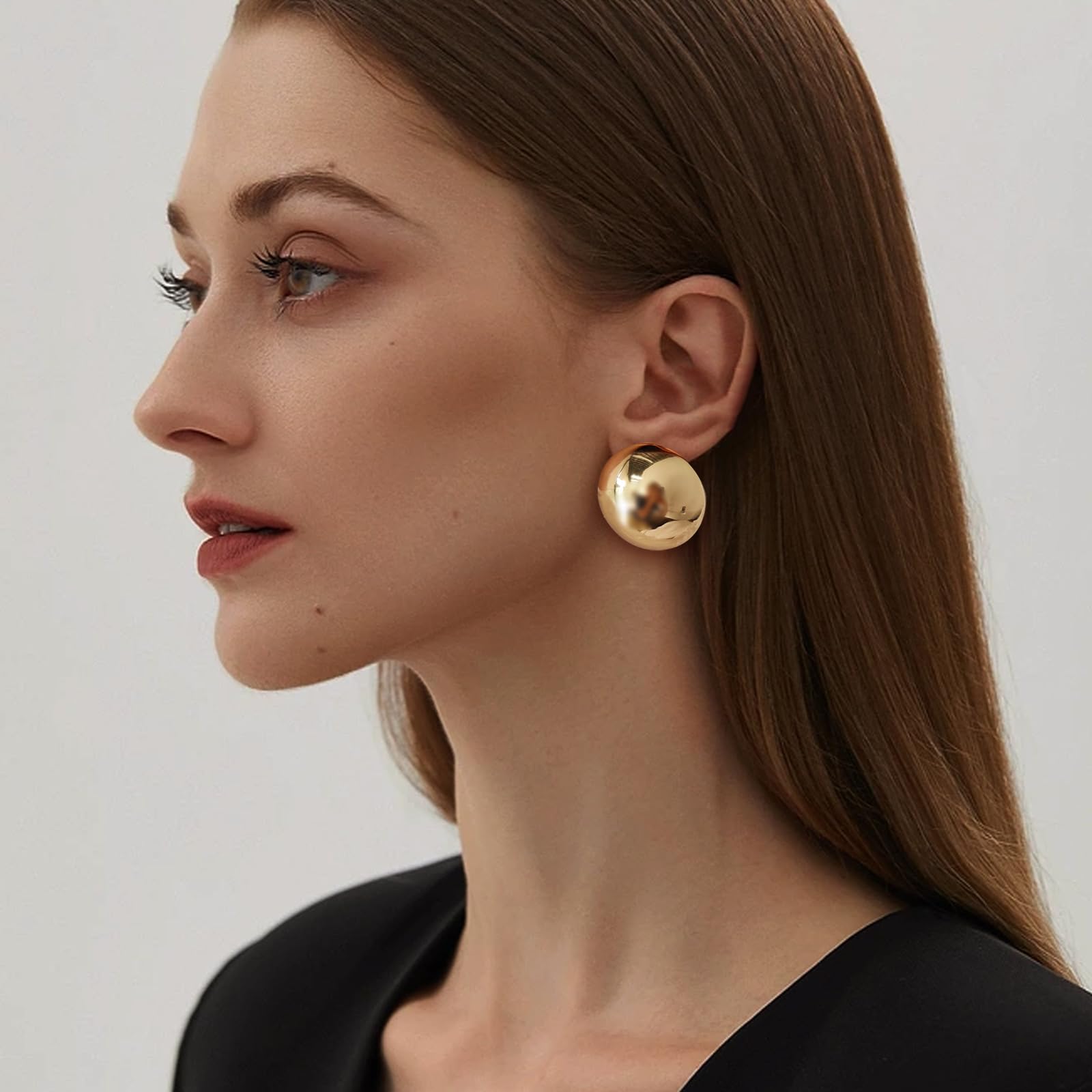 Gold Button Stud Earrings for Women - Brushed Disc & Polished Ball Stud Earrings - Vintage Jewelry for Everyday Wear, Parties & Special Occasions