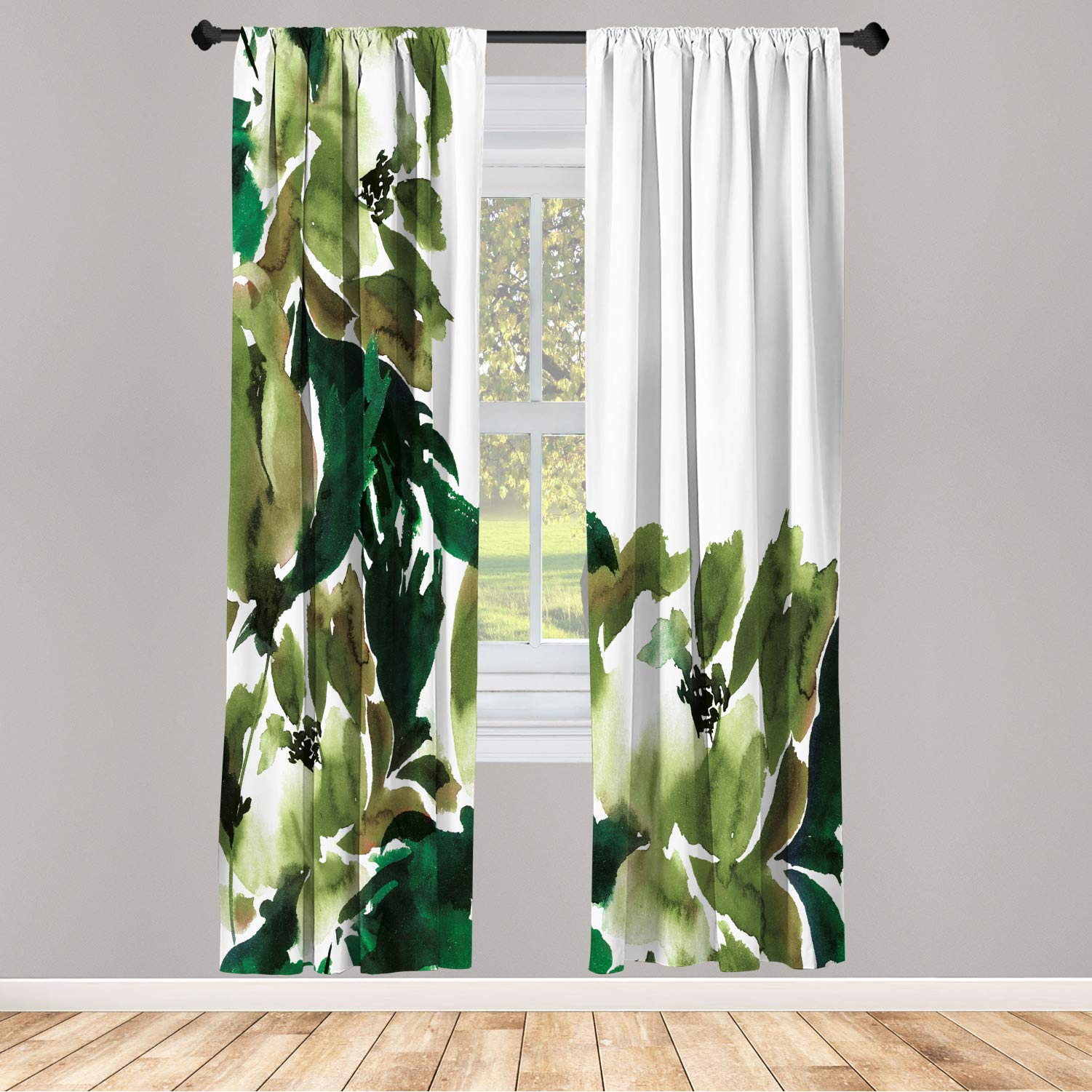 Ambesonne Floral Window Curtains - Watercolor Peonies Print Lightweight Decorative 2-Panel Set with Rod Pocket, 28