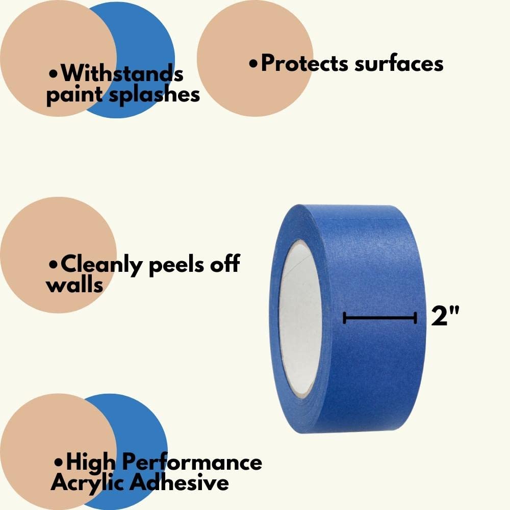 PSBM Blue Painters Tape 2 Inch x 60 Yards - 48 Pack Bulk Multipack - Easy Tear Masking Tape for Walls, Wood, Glass & Multi-Surface Use - Perfect for Painting, DIY Projects & Home Improvement