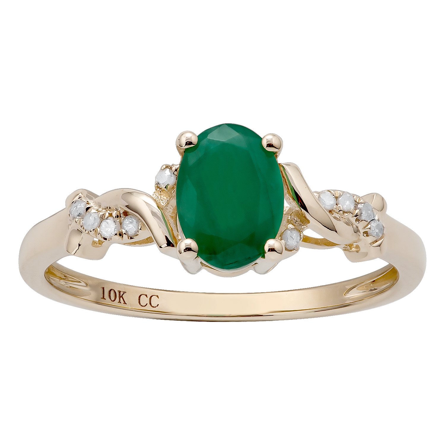 10K Yellow Gold Oval Emerald & Braided Diamond Accent Ring for Women - Elegant Wedding, Engagement & Anniversary Jewelry Gift