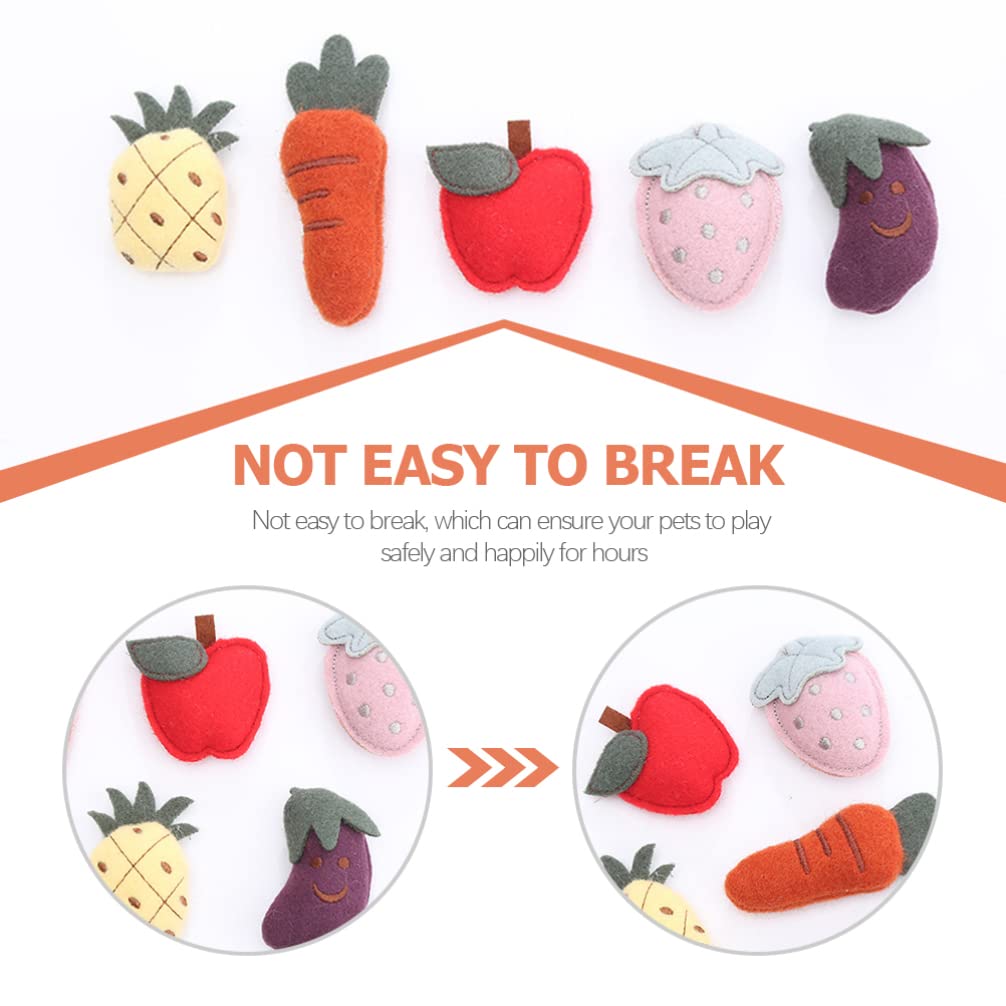 POPETPOP 5-Piece Cat Chew Toys - Fruit & Vegetable Plush Stuffed Chewing Toys for Puppies & Kittens | Safe Molar Relief for Teething, Interactive Play & Stress Relief