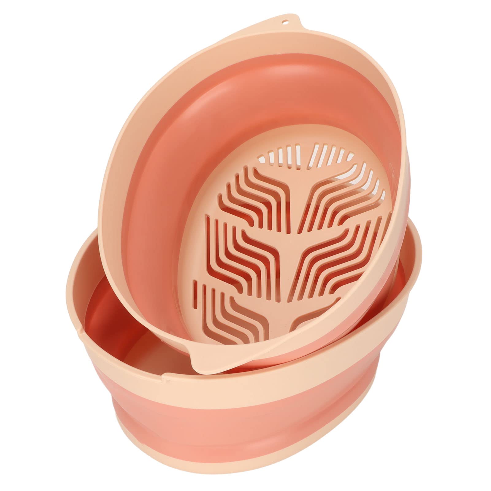 Double Layer Fruit Vegetable Wash Basket - Foldable for Kitchen & Travel (Pink)
