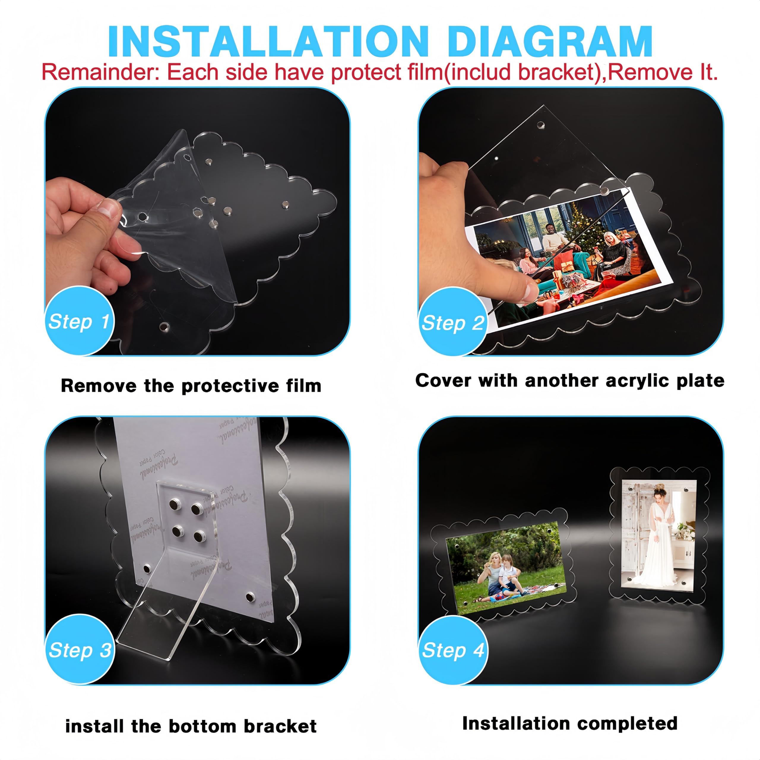 5x7 Magnetic Picture Frame - Acrylic Scalloped for Fridge & Desktop Display