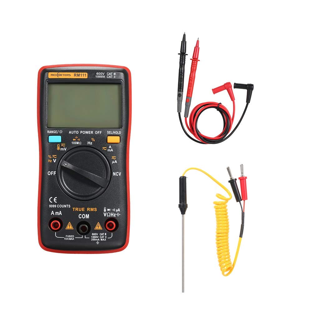 AMZOPDGS Rm111 NCV True-RMS Digital Multimeter - Auto Range 9999 Counts with Temperature Testing, Backlight & AC/DC Voltage Ammeter - Perfect for Electricians, HVAC Technicians & DIY Home Repairs