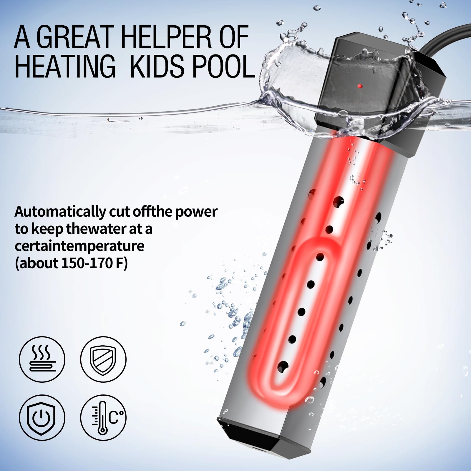 2000W Portable Pool Heater for Above Ground Pools - Digital LCD Thermometer - Fast Water Heating for Swimming Pools, Spas & Hot Tubs - Energy Efficient Immersion Heater for Year-Round Comfort