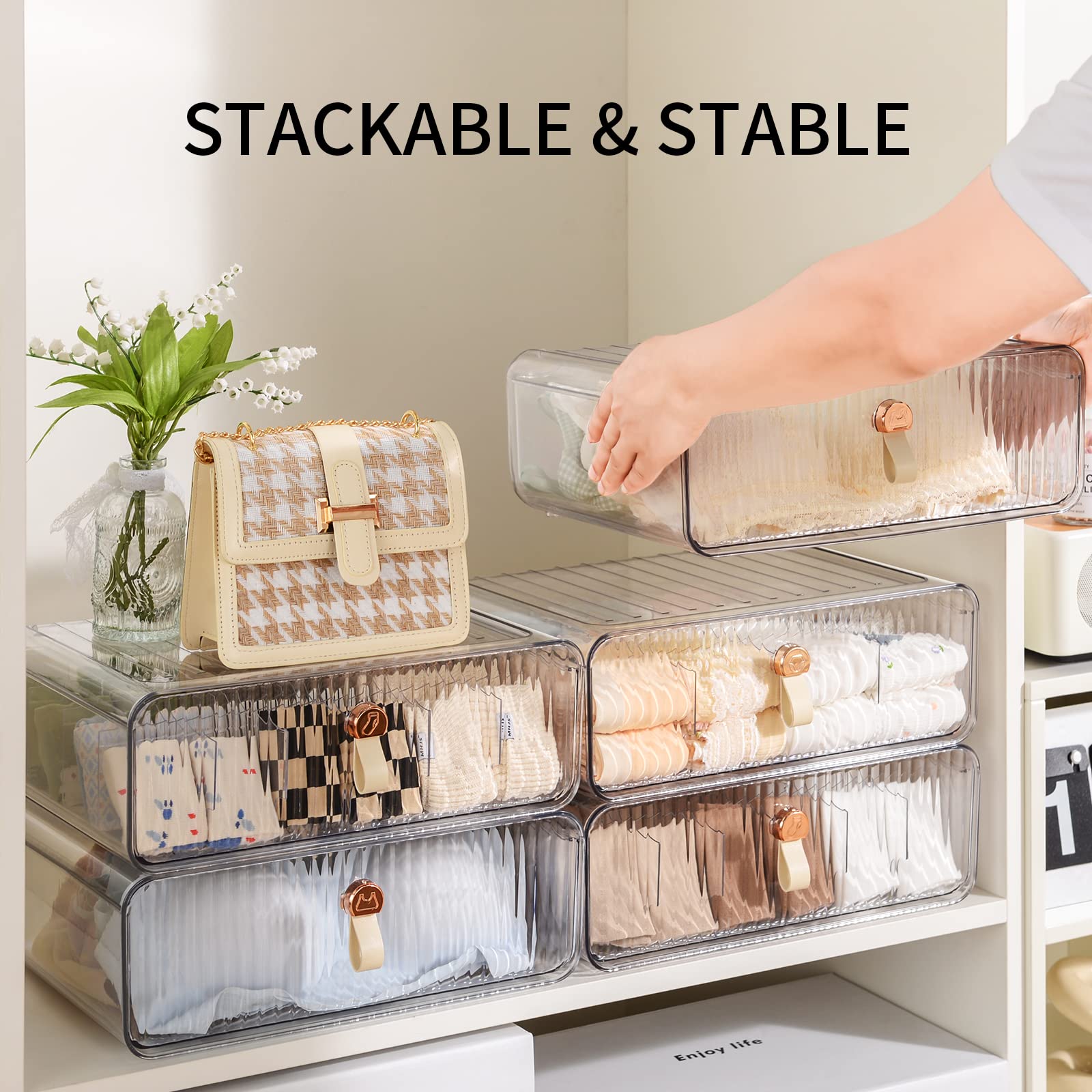 16-Cell Stackable Drawer Organizer for Socks, Underwear, Baby Clothes, Bras, Ties & Belts - Plastic Closet Dividers for Bedroom, Nursery & Travel Storage