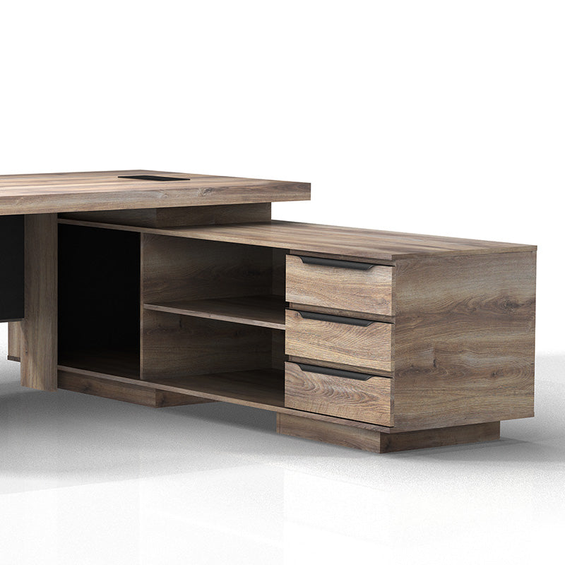 Premium LARKIN Executive Desk with Right Return 2.4M - Warm Oak & Black Finish for Home Office & Professional Workspace