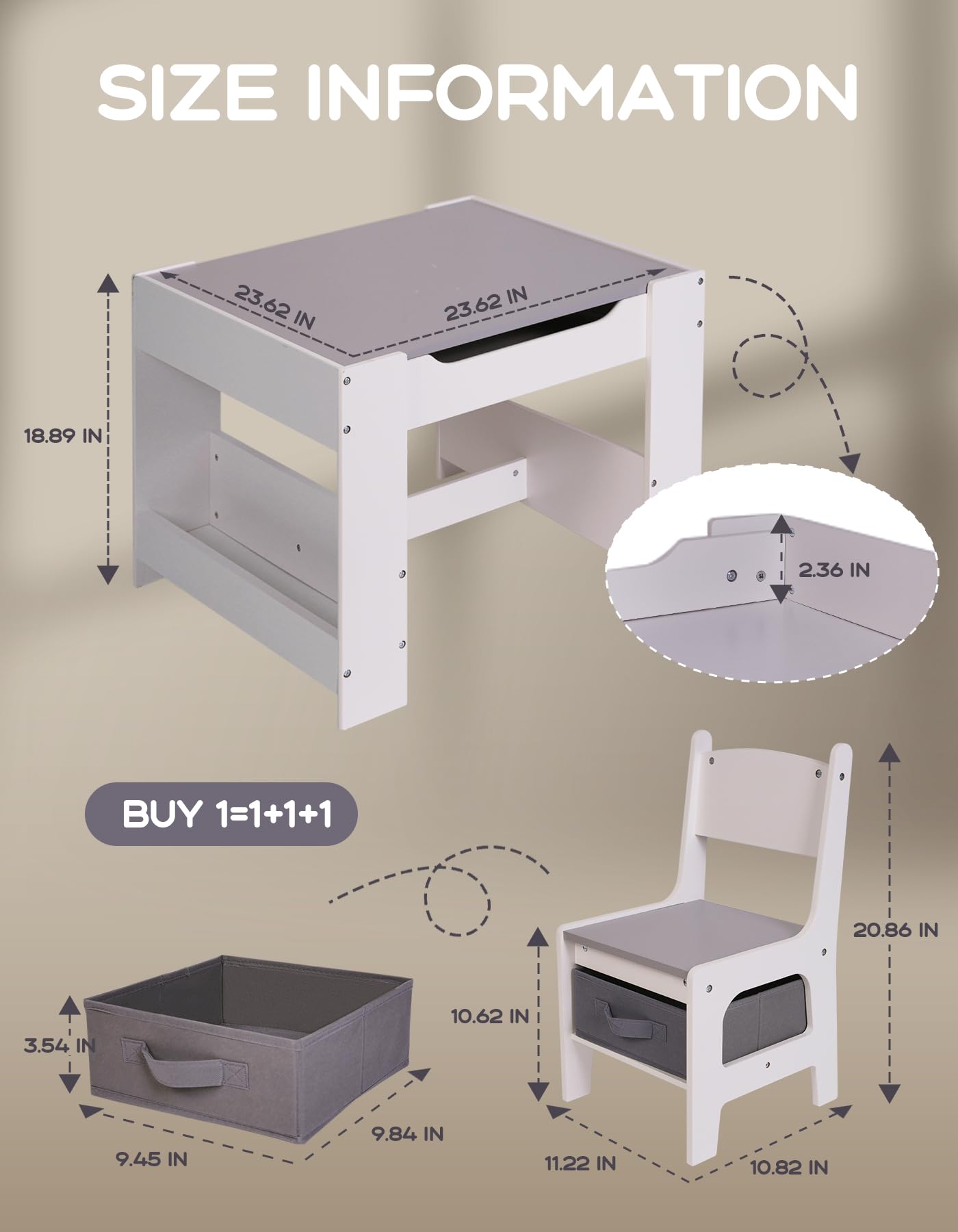 Joyooss 4-in-1 Wooden Kids Table and Chairs Set for Toddlers Ages 3-7, Adjustable Height Children's Study Desk with 2-in-1 Tabletop & Storage - Perfect for Playroom, Homeschooling, and Arts & Crafts Activities