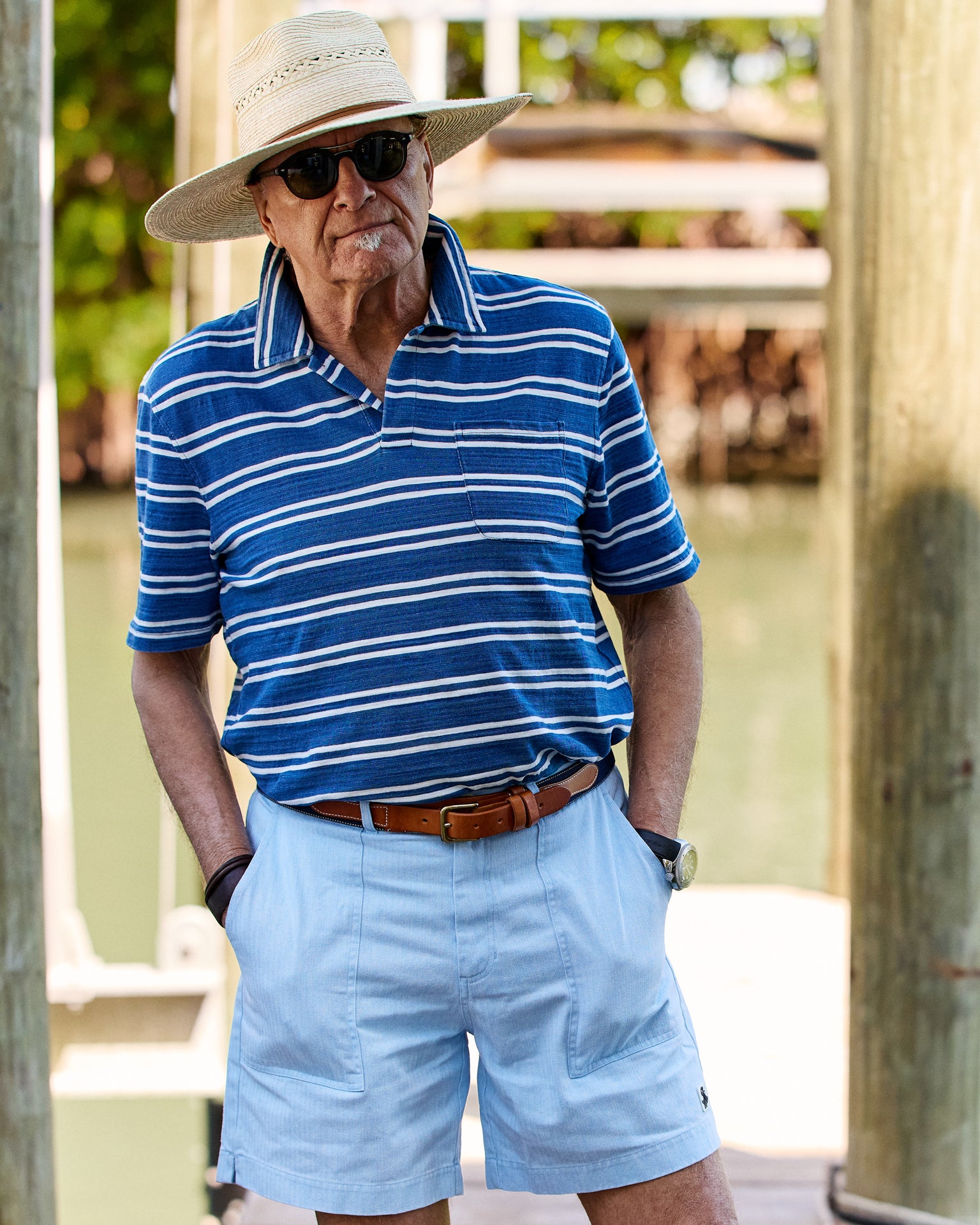 Ventura Shorts for Men - Coastal Blue Salt Washed Herringbone Fabric | Comfortable Casual Wear for Summer, Beach, and Outdoor Activities