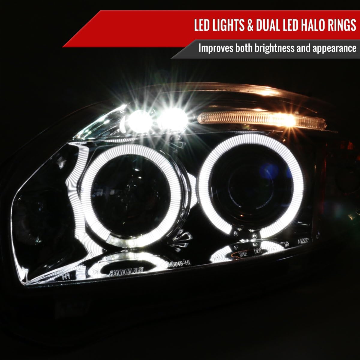 06-12 Mitsubishi Eclipse Clear Halo Projector Headlights - High Performance LED Head Light Lamps for Night Driving & Off-Road Use