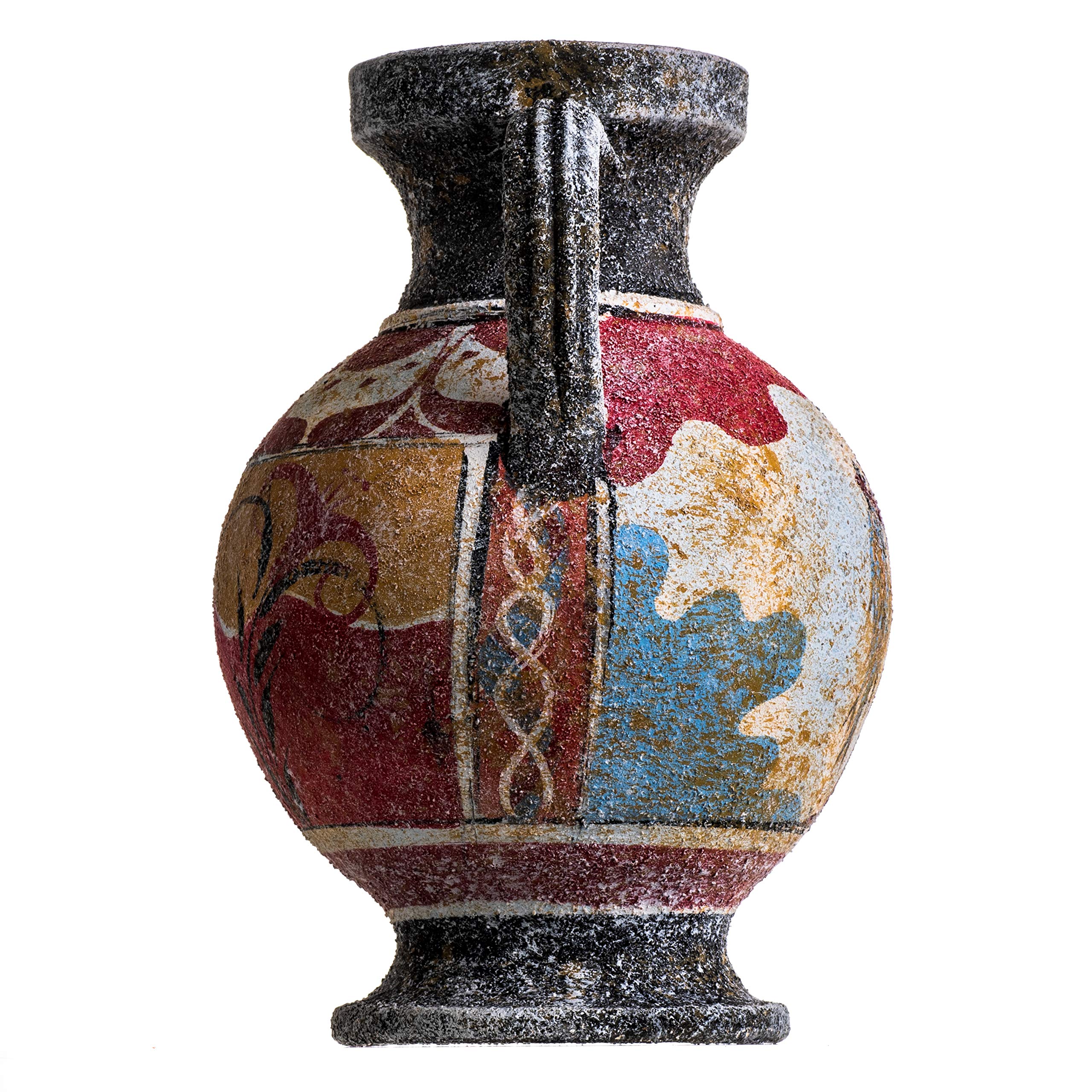 Ancient Greek Minoan Amphora Fisherman Handmade Ceramic Vase - Small Pottery Artifact for Home Decor, Museum Replica & Mediterranean Style Interior Design