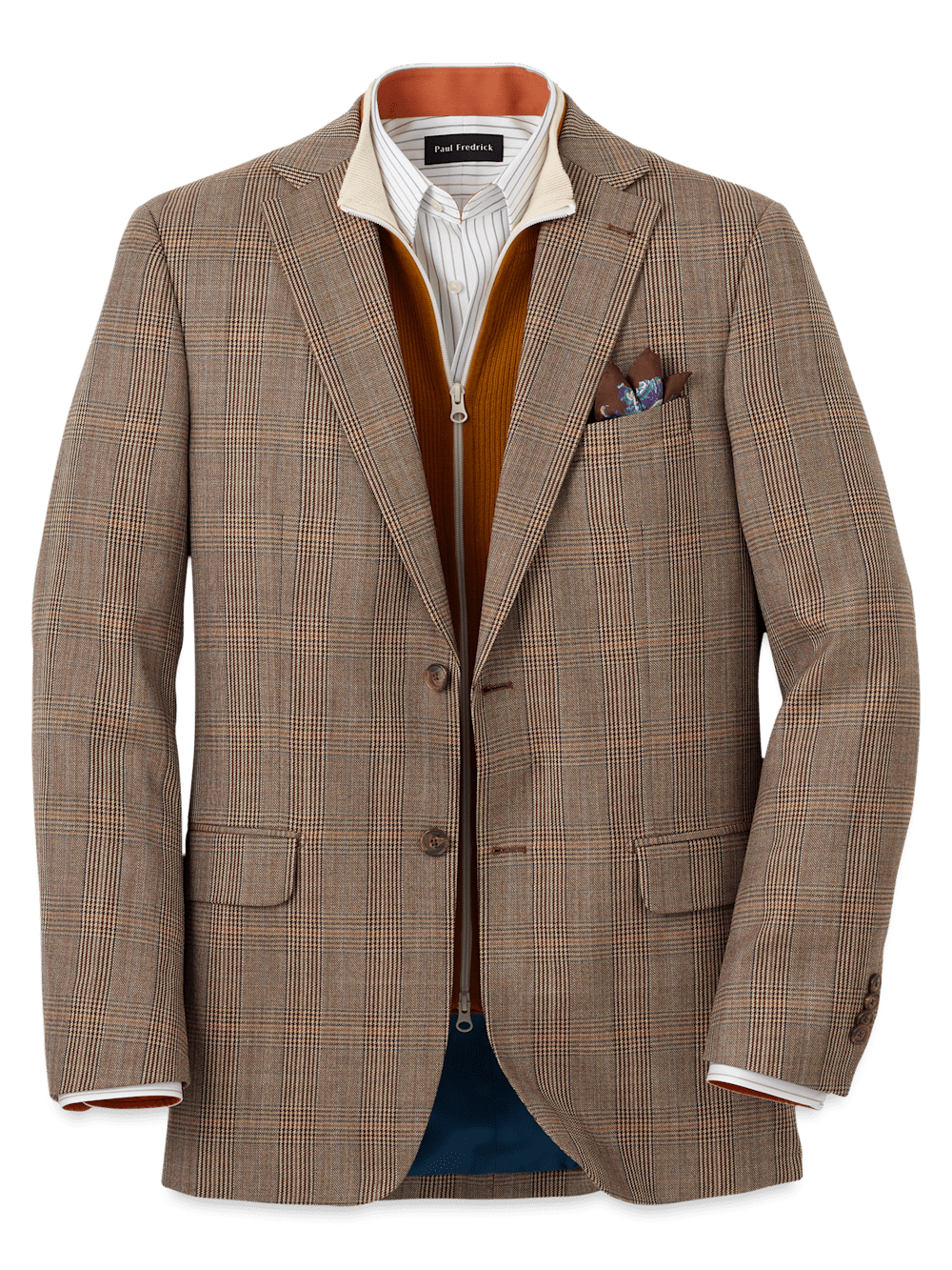 Premium Wool Plaid Single Breasted Notch Lapel Blazer for Men - Classic Brown Business Casual Sport Coat | Ideal for Office, Weddings & Formal Events