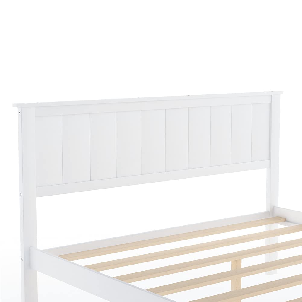 Pinewood Full Size Platform Bed Frame with Pull-Out Drawers & Headboard - Under Bed Storage Space for Kids & Teens - White - Perfect for Small Bedrooms & Dorm Rooms