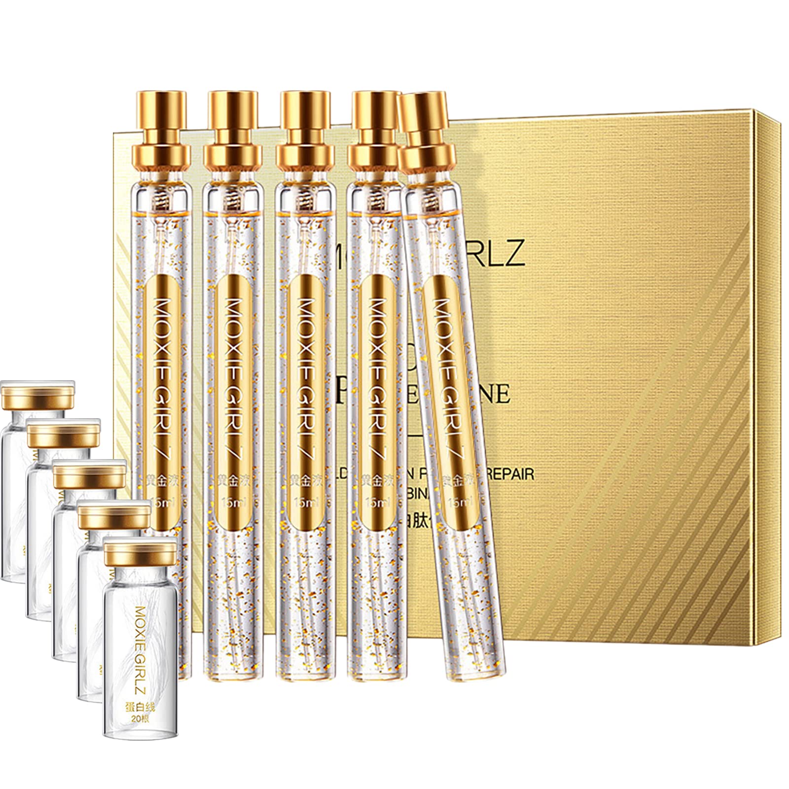 Instalift Korean Protein Thread Lifting Set - Soluble Collagen Threads & Nano Gold Essence for Face Lift | Anti-Aging Facial Treatment | At-Home Skincare Routine for Wrinkle Reduction & Firming