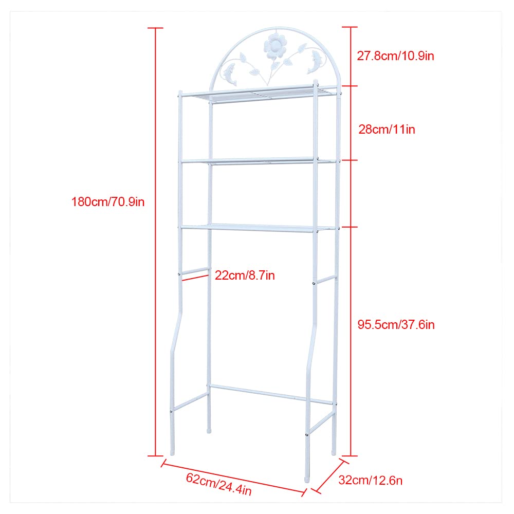 LYNICESHOP 3-Tier Over The Toilet Storage Organizer - Heavy Duty Iron Bathroom Shelf Rack with Space Saving Design, Free Standing Toilet Organizer for Bathroom Essentials (White) - Perfect for Small Bathrooms, Apartments & Powder Rooms