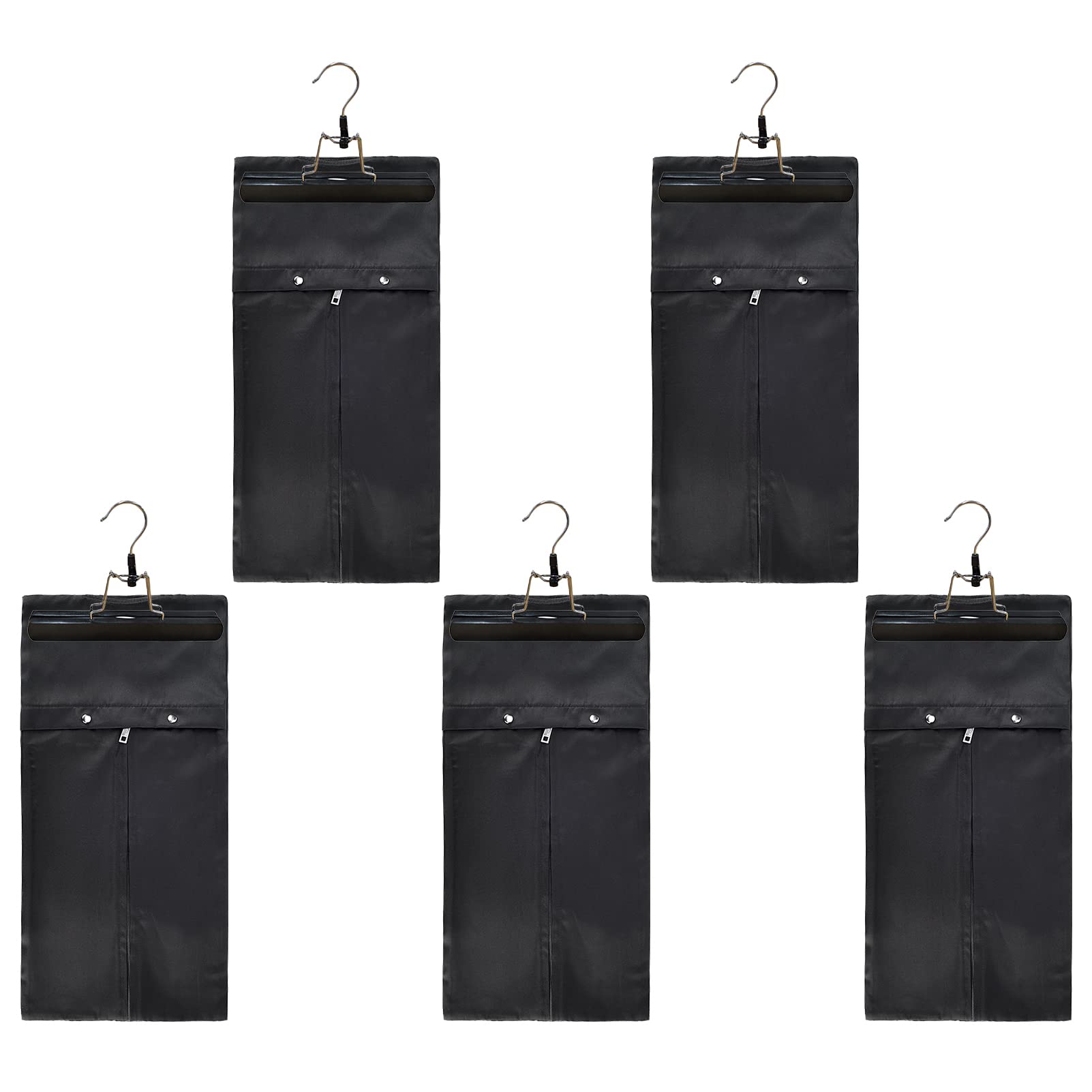 Premium Silk Satin Wig Storage Bags with Wooden Hangers - Large 60x29cm Hair Extension Organizer for Travel, Packaging & Gifts (5-Pack Black Bags + 5 Hangers) - Perfect for Salon Professionals, Cosplay & Wig Care