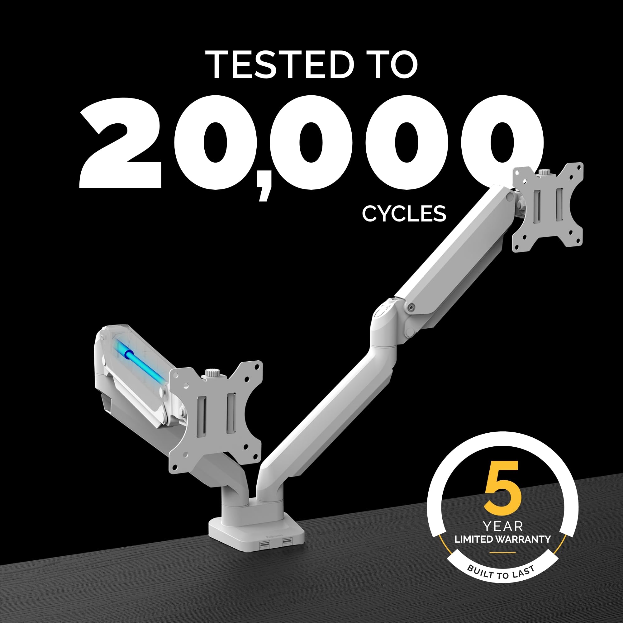 Fellowes Platinum Series Dual Monitor Arm - Ergonomic Adjustable Desk Mount for Two 32 Inch Screens up to 8KG - 45° Tilt & 360° Swivel Rotation - VESA 75x75/100x100 Compatible - White - Perfect for Home Office & Gaming Setup