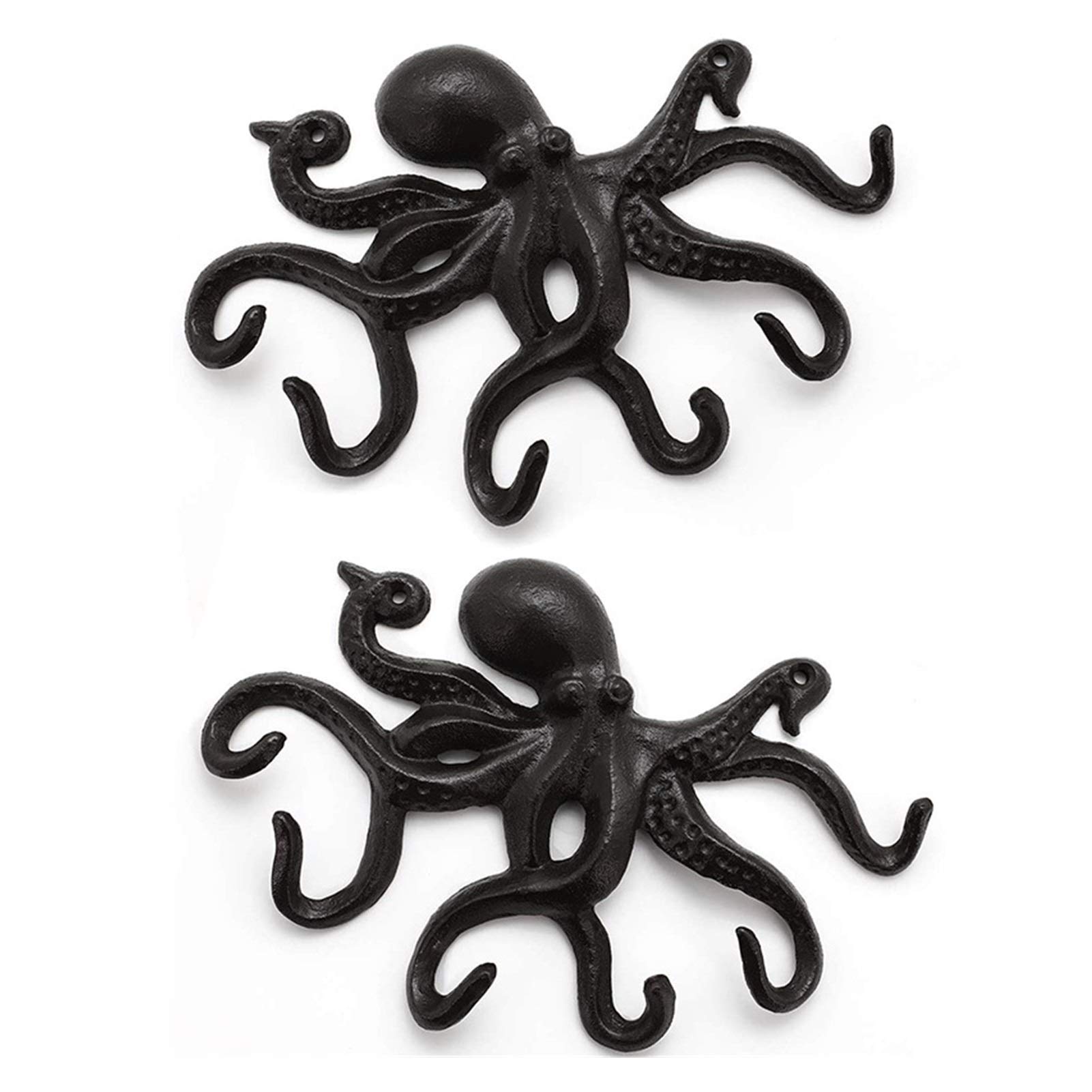 2-Pack Creative Octopus Shaped Coat Hooks - Heavy Duty Cast Iron Wall Mounted Key Holder with 8 Tentacles - Unique Home Decor for Entryway, Bedroom, or Bathroom Organization