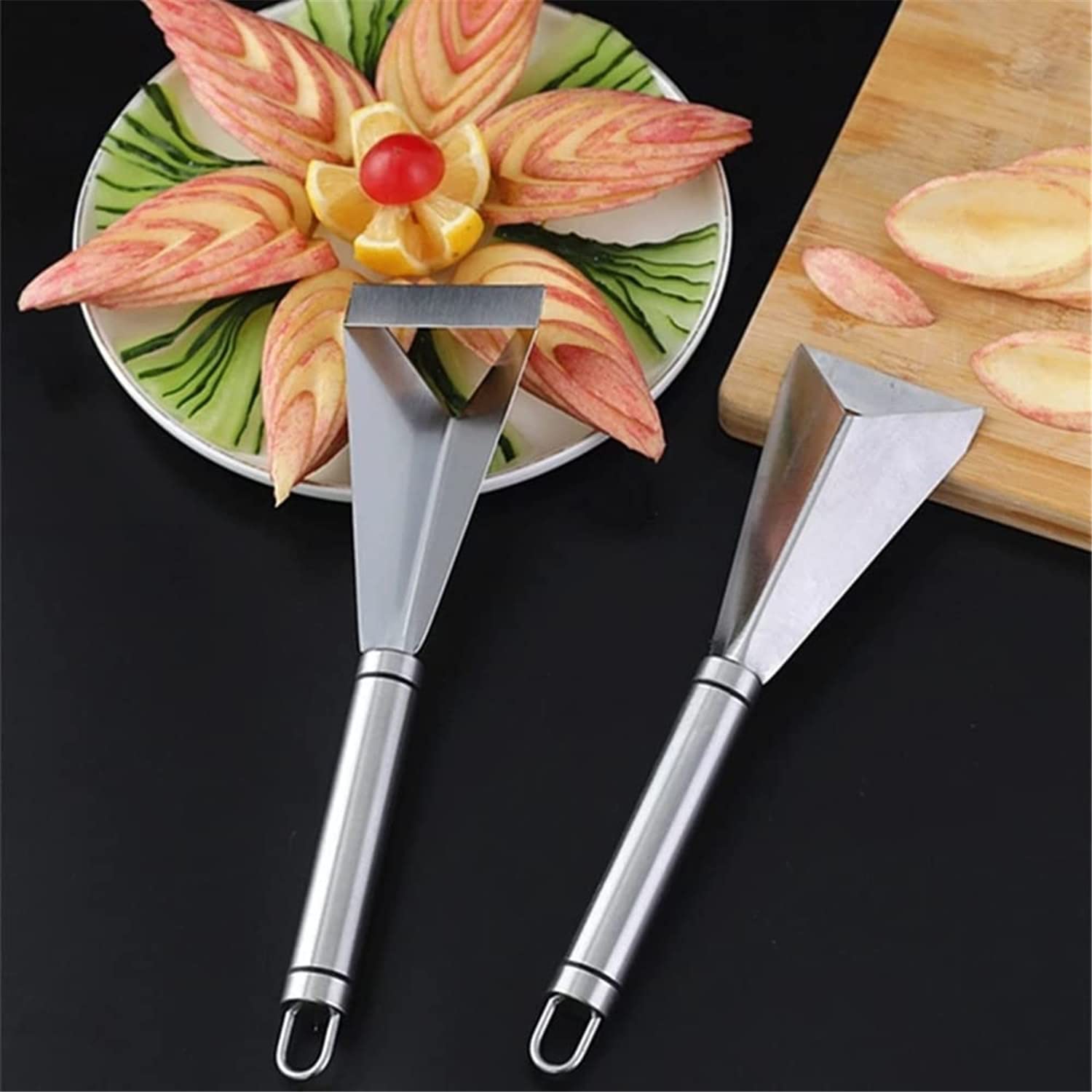 Premium Stainless Steel Triangular Fruit & Vegetable Knife Set - 2-Piece Kitchen Carving Tool for Slicing, Peeling & Pumpkin Carving - Ideal for Professional Chefs & Home Cooking Enthusiasts
