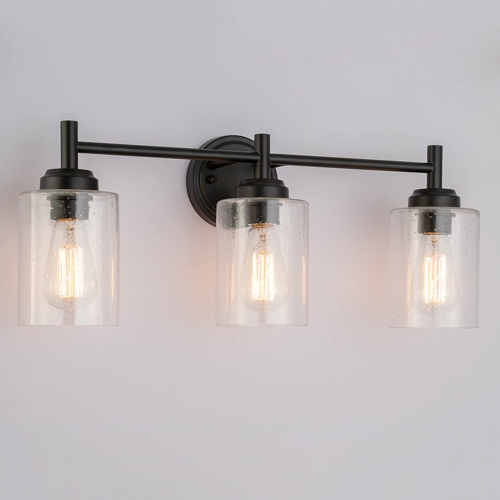 23 Inch 3-Light Matte Black Bathroom Vanity Light Fixture - Farmhouse Style Bubble Glass Wall Sconce for Mirror Lighting - Perfect for Rustic Bathrooms, Powder Rooms & Vintage Home Decor