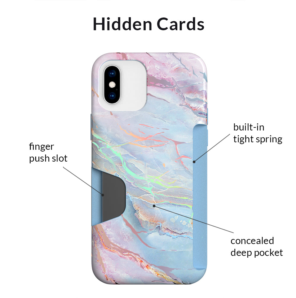 Holo Moonstone iPhone Wallet Case - Slim Protective Phone Cover with Card Holder for iPhone 13/14/15 - Perfect for Travel, Shopping & Everyday Use