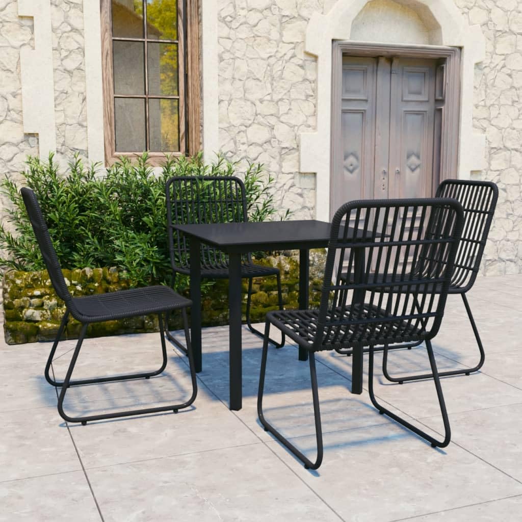 vidaXL 5-Piece Patio Dining Set - Outdoor Garden Furniture with Poly Rattan Chairs & Glass Table - Perfect for Balcony, Backyard, Terrace, and Poolside Dining