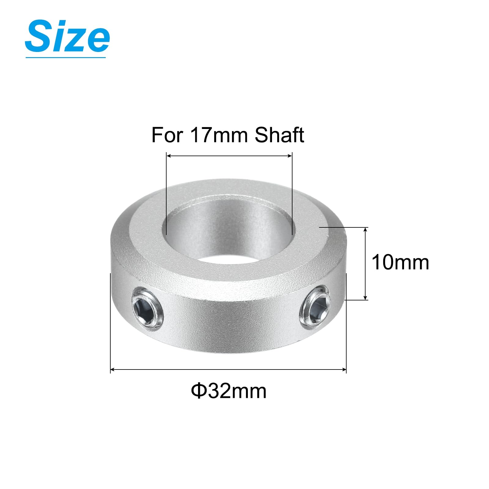 uxcell 4pcs Aluminum Alloy Set Screw Shaft Collar for 17mm Shaft - 32mm OD, 10mm Thickness with M6 Set Screws & Wrench - Perfect for Machinery, Robotics & DIY Projects