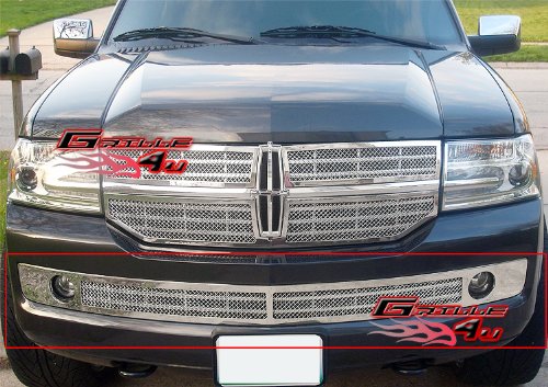 APS Compatible with Lincoln Navigator 2007-2014 Lower Bumper Stainless Steel Chrome Mesh Front Grill Grille Insert S18-T91057L - Upgrade Your Truck's Style & Protection for Off-Road Adventures