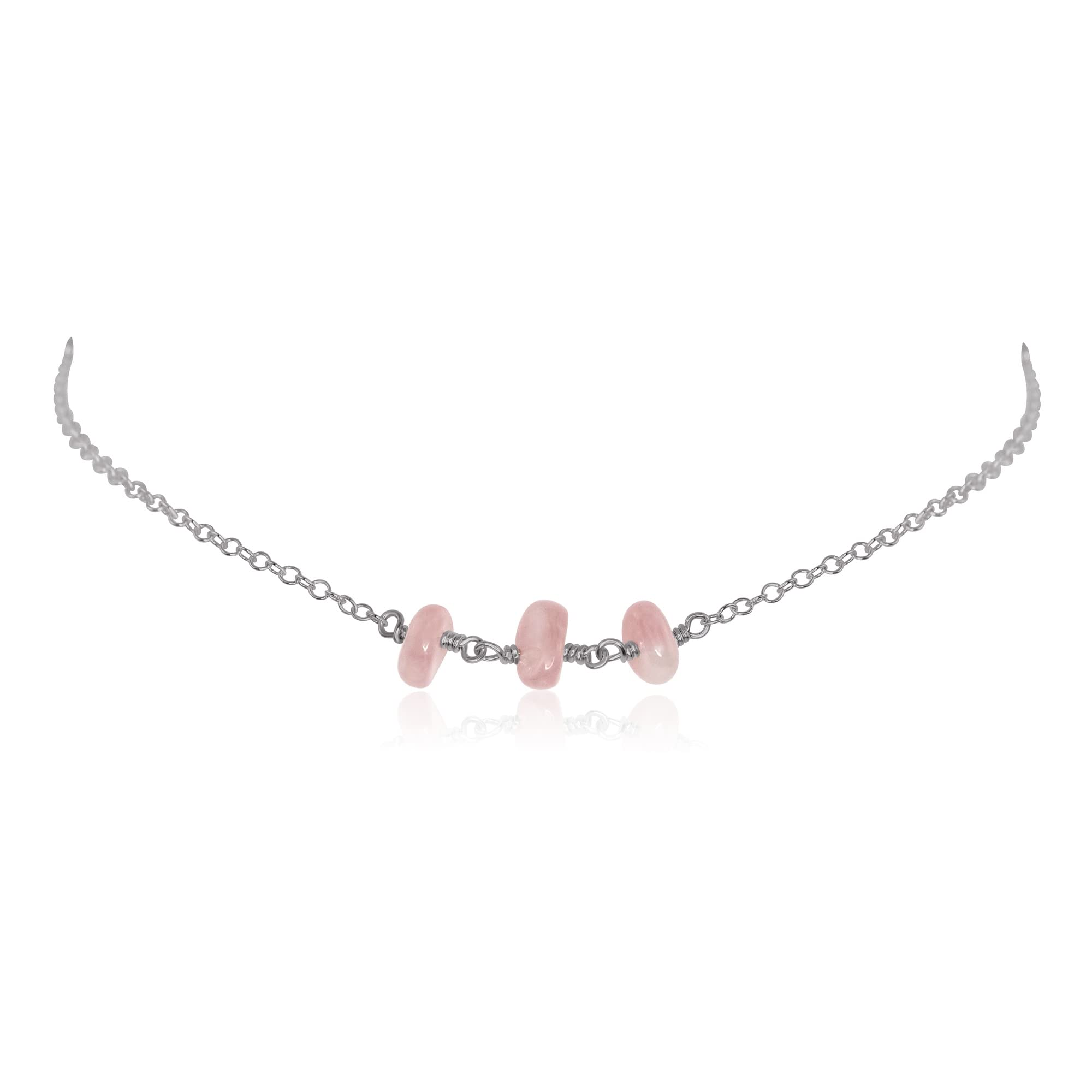 Rose Quartz Beaded Choker Necklace - Stainless Steel Chain for Women | Healing Crystal Jewelry for Meditation, Yoga & Spiritual Wellness