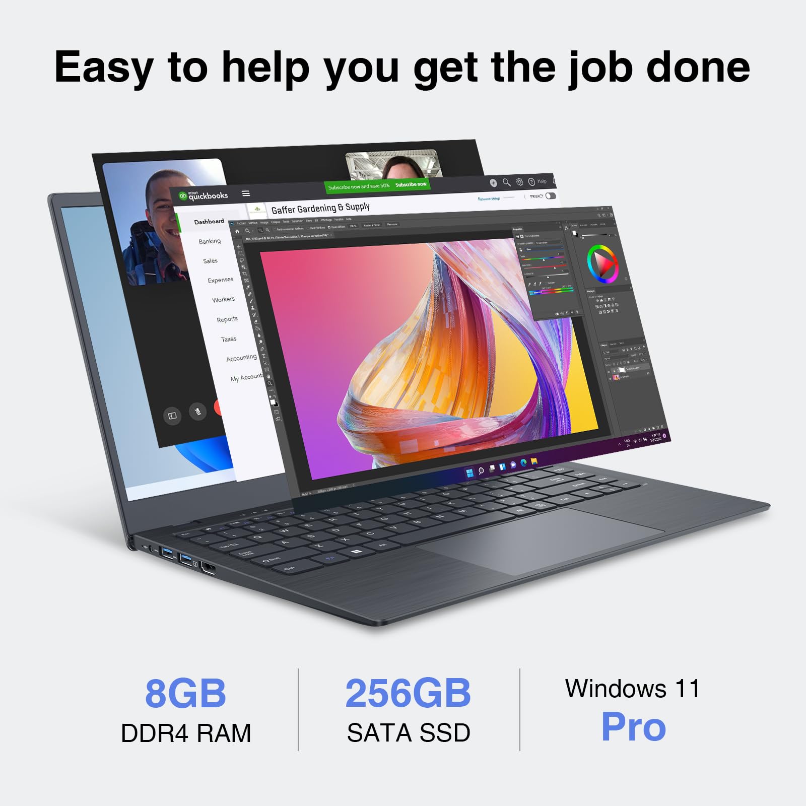 14 Inch FHD Laptop Computer - 8GB DDR4 RAM, 256GB SSD, Intel Celeron J4005 Processor, Windows 11, Thin & Light Notebook with 2.4G/5G WiFi & Bluetooth 5.1 - Perfect for Work, Study & Travel