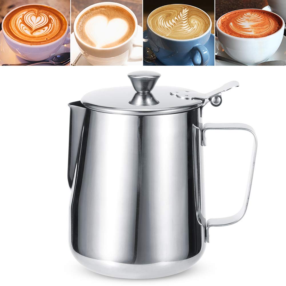 600ml Non-Stick Stain-Resistant Coffee Frothing Pitcher with Lid - Perfect for Home Baristas, Latte Art & Cafe-Style Drinks