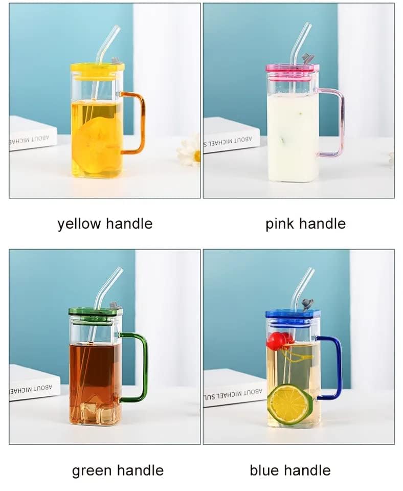 KEXES 350ml Square Cocktail Glasses with Lids & Straws - Set of 1 Premium Beer Mug, Iced Coffee & Soda Can Glassware - Perfect for Home Bars, Parties, and Summer Drinks