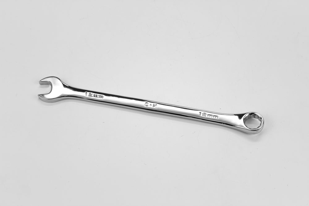 12mm 12-Point Metric Long Combination Chrome Wrench - Professional Automotive & Industrial Tool for Tightening Bolts and Nuts