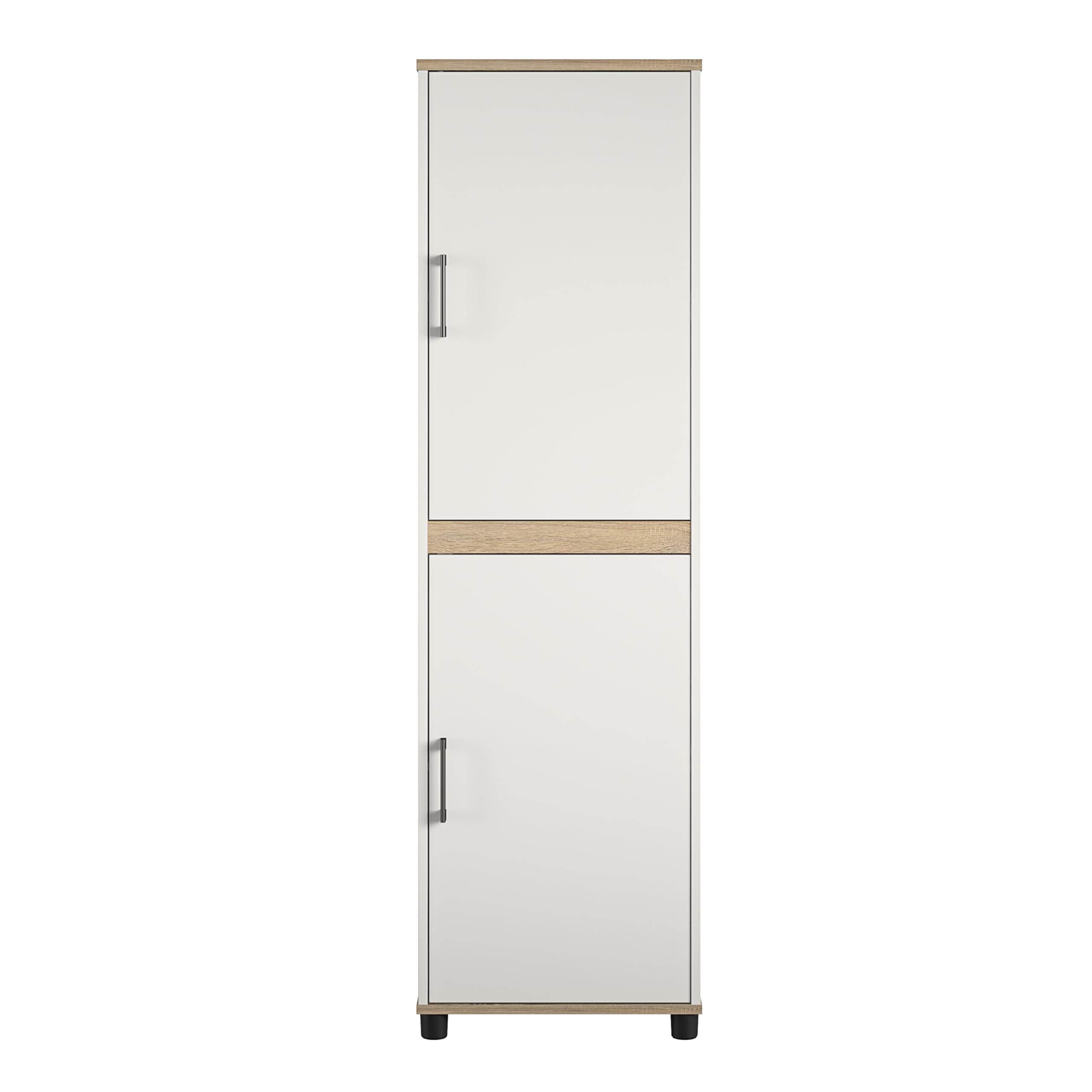 SystemBuild Whitmore 2-Door White Kitchen Pantry Cabinet with Adjustable Shelves - Perfect for Small Kitchens, Dining Rooms & Pantry Organization