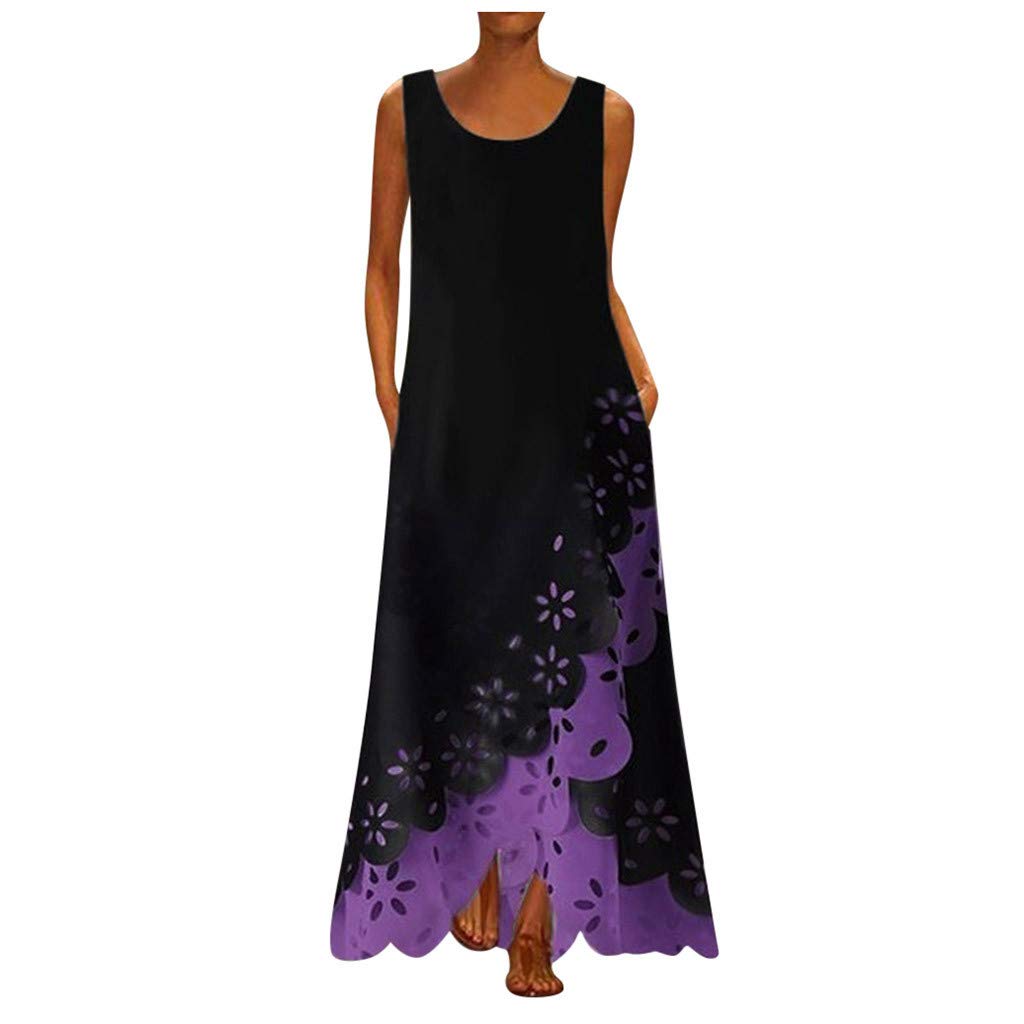 aihihe Women's Plus Size Boho Floral Print Sleeveless Maxi Dress - Casual Summer Beach Dress for Women | Perfect for Vacations, Outdoor Parties & Boho Fashion