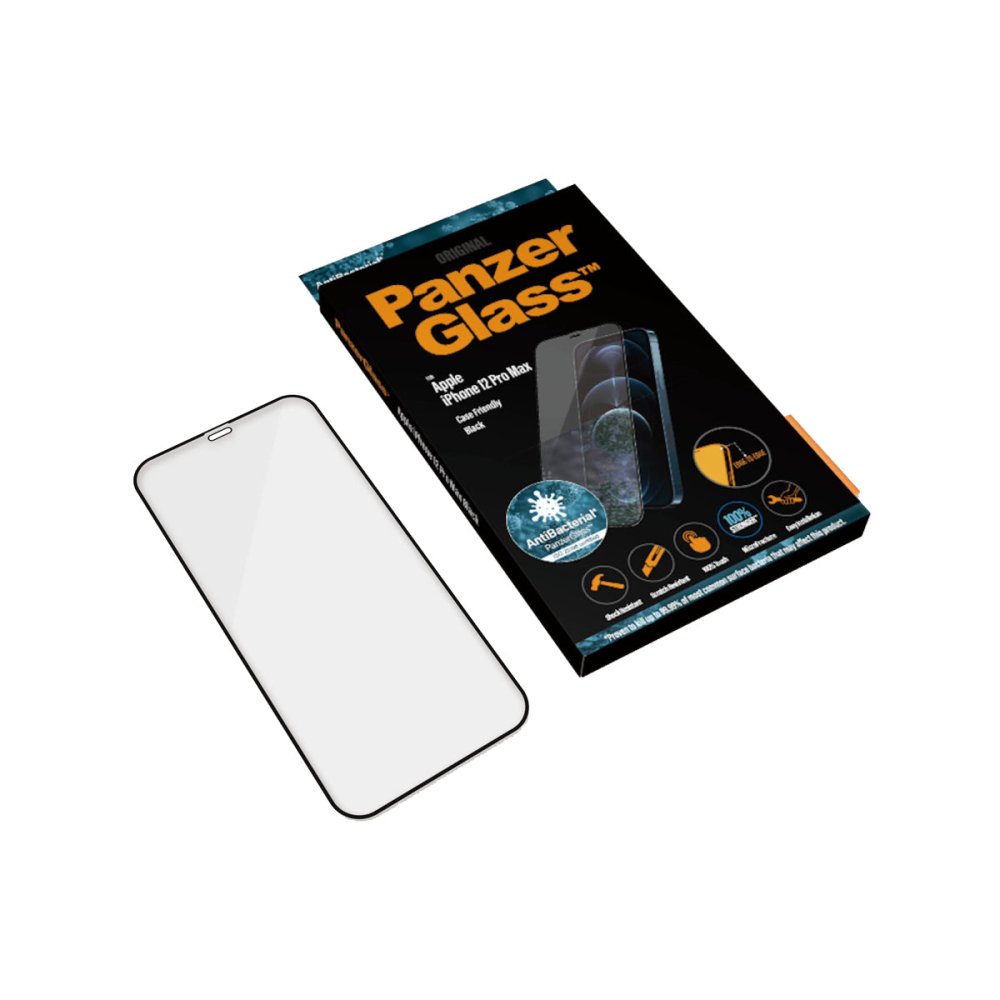 PanzerGlass Edge to Edge Screen Protector for iPhone 12 Pro Max - Tempered Glass, Anti-Scratch, HD Clear, Full Coverage (Black) - Perfect for Work, Travel & Everyday Protection