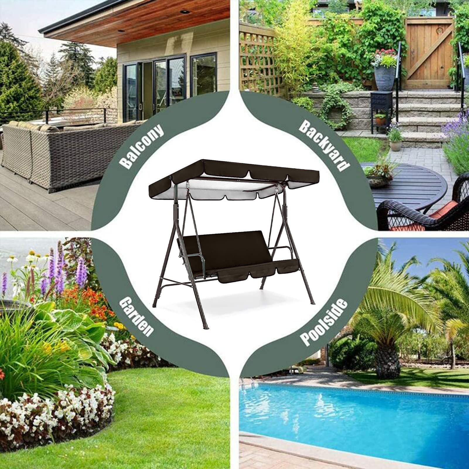 FYTY 210D Waterproof Patio Swing Canopy Replacement Cover - Grey, 164x114x15cm - Durable Sunshade for 2/3 Seat Garden Swing Chairs - Perfect for Outdoor Relaxation in Backyard, Porch or Deck