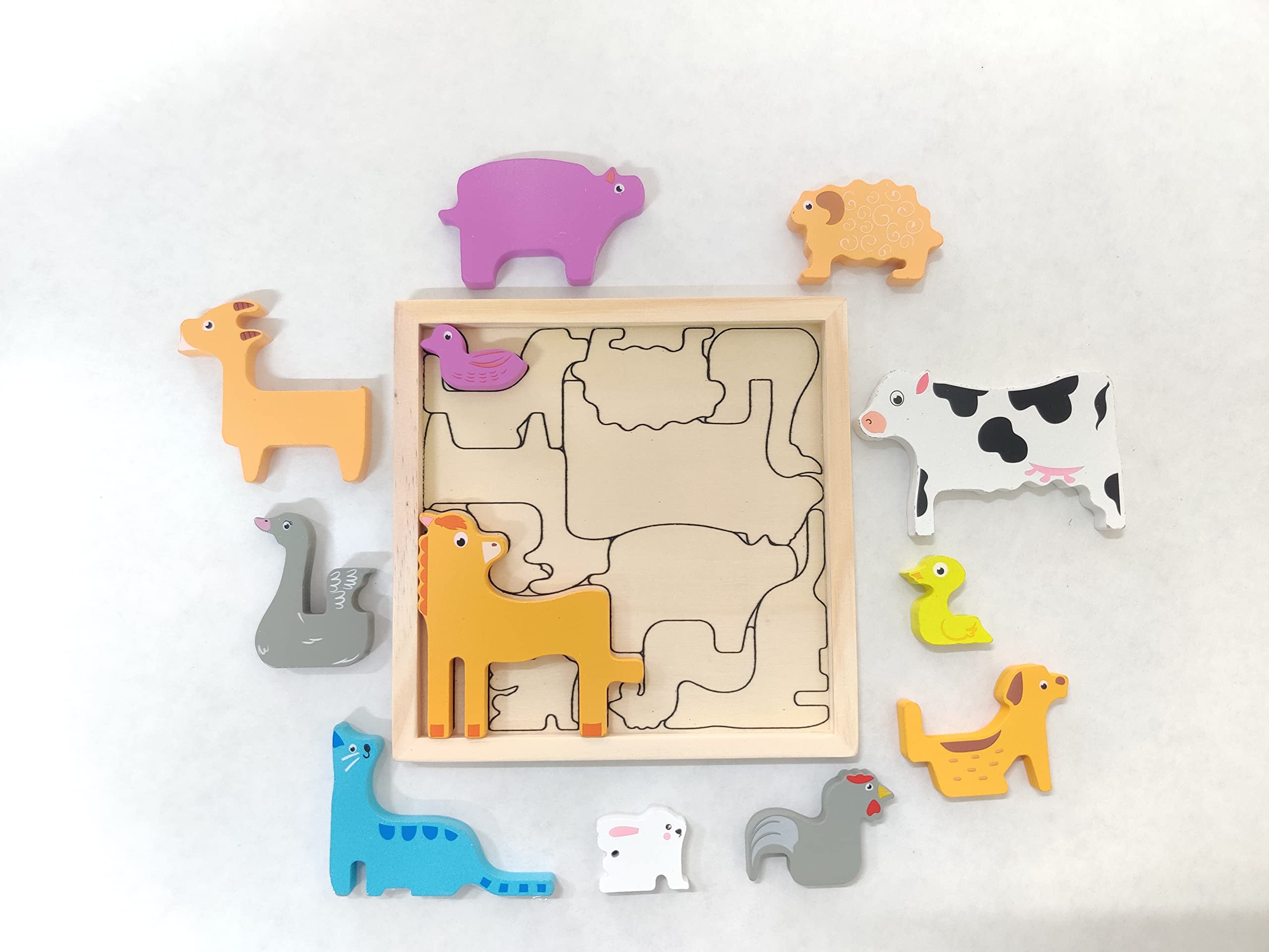 Smoneo Handcrafted 3D Wooden Jigsaw Puzzle for Kids Ages 3+ | Educational Alphabet & Number Learning Toy with Multicolor Blocks | 16x16cm Animal Theme Puzzle for Boys & Girls | Perfect for Preschool Learning & Family Game Night
