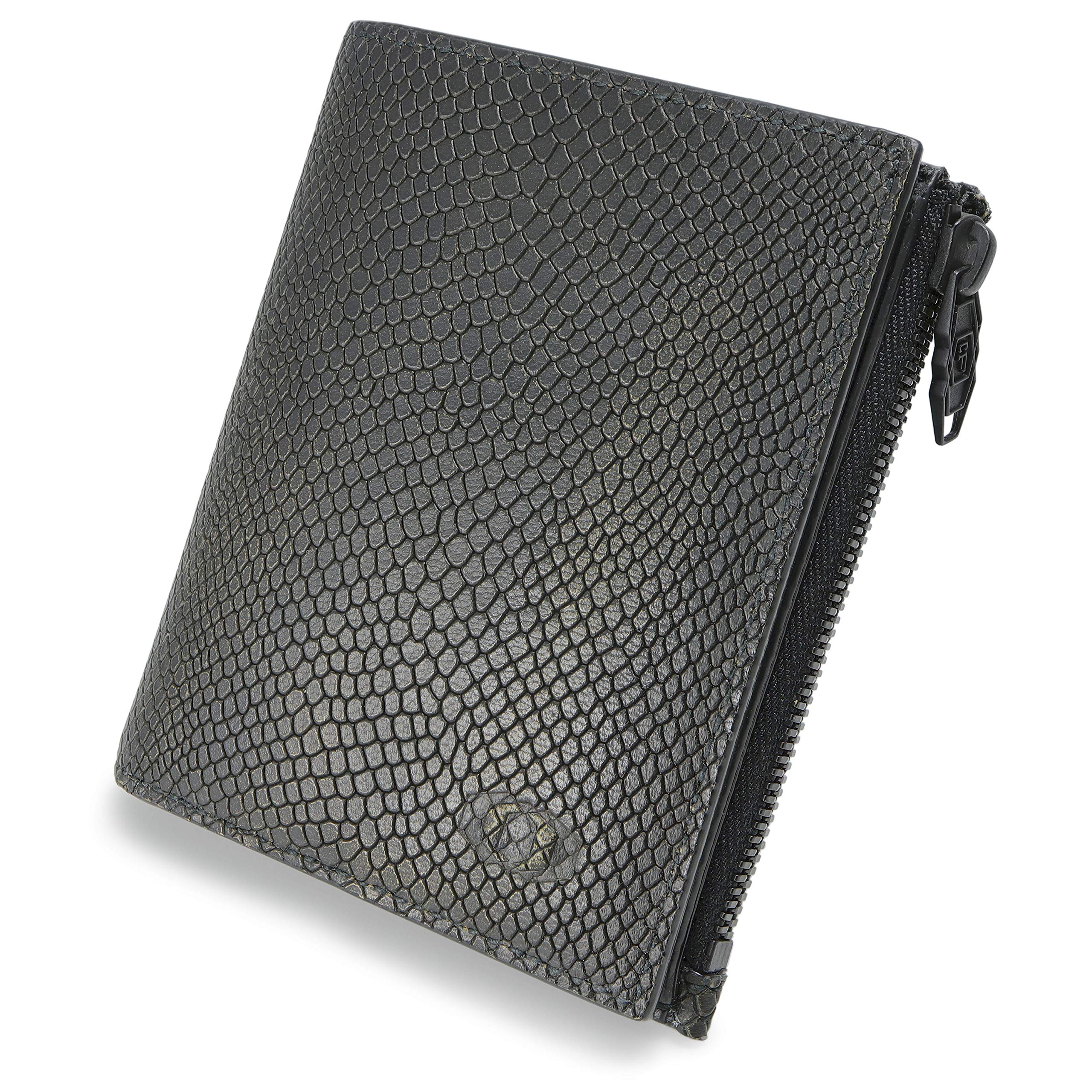 COLDFIRE Snake Eye Zip Men’s RFID Blocking Wallet - Slim Bifold Design with 6 Card Slots & Coin Pocket - Handmade European Leather Wallet for Everyday Carry & Travel Essentials