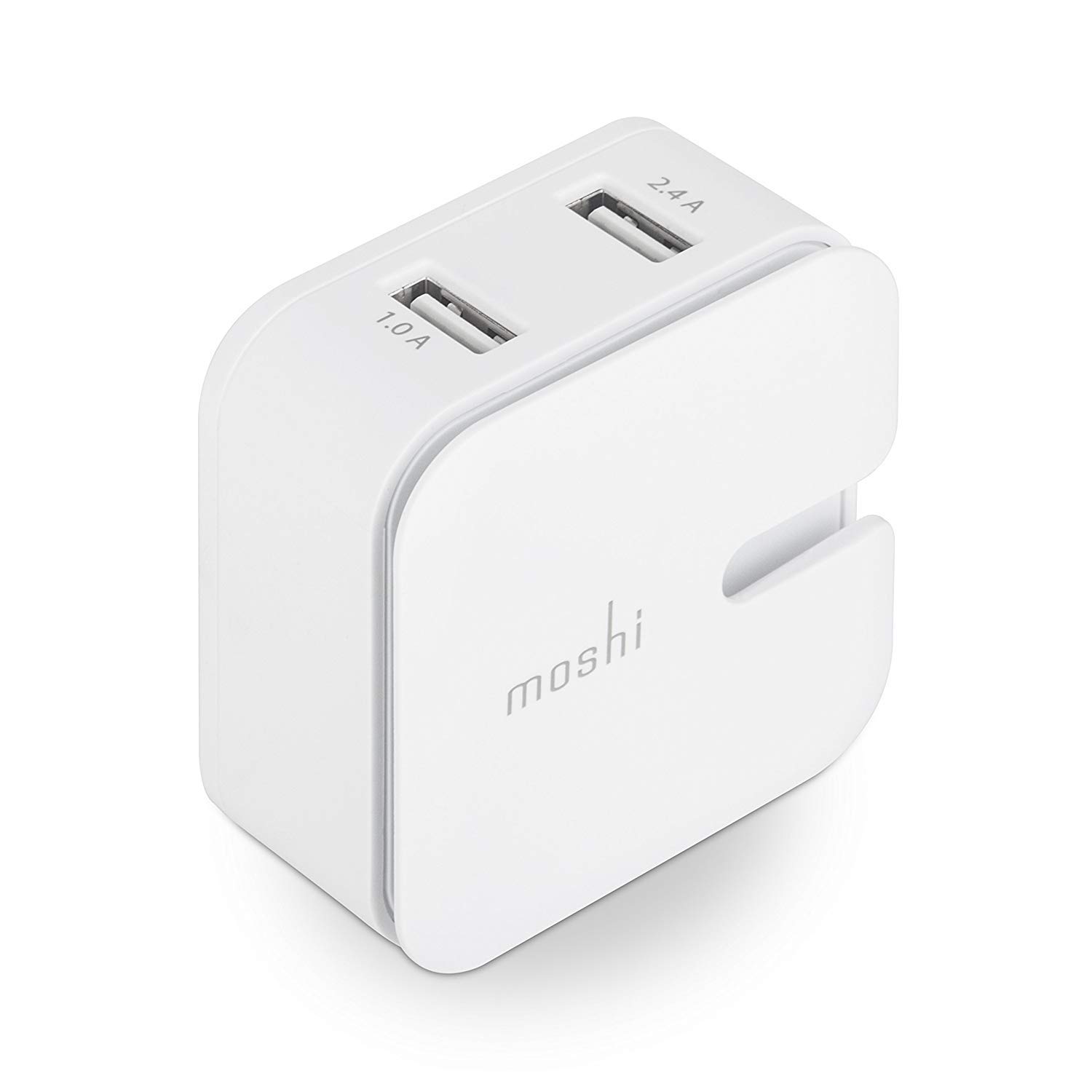 Moshi Rewind 2 Dual-USB Port 12W Fast Wall Charger with Cable Management & Folding Plug - Compatible with iPhone 13/12/11/XR/XS, Samsung Galaxy/Note, iPad Pro/Air/Mini, iPod & USB Devices - Perfect for Travel, Home & Office Charging