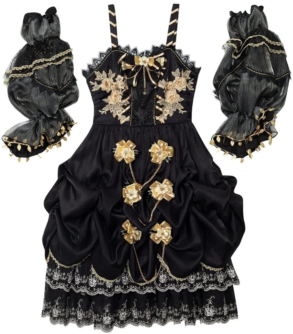 Elegant Golden Gothic Lolita Dress for Girls & Women | Victorian Style JSK Lolita Dress | Princess Cosplay Costume | Perfect for Halloween, Tea Parties & Anime Conventions