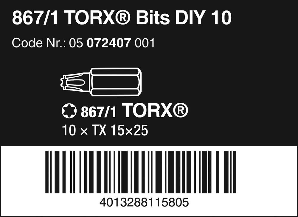 867/1 Z TX 15 X 25 MM DIY-BOX Bits - 10-Piece Set for Home Improvement & Furniture Assembly - Perfect for DIY Projects, Woodworking, and Electronic Repairs
