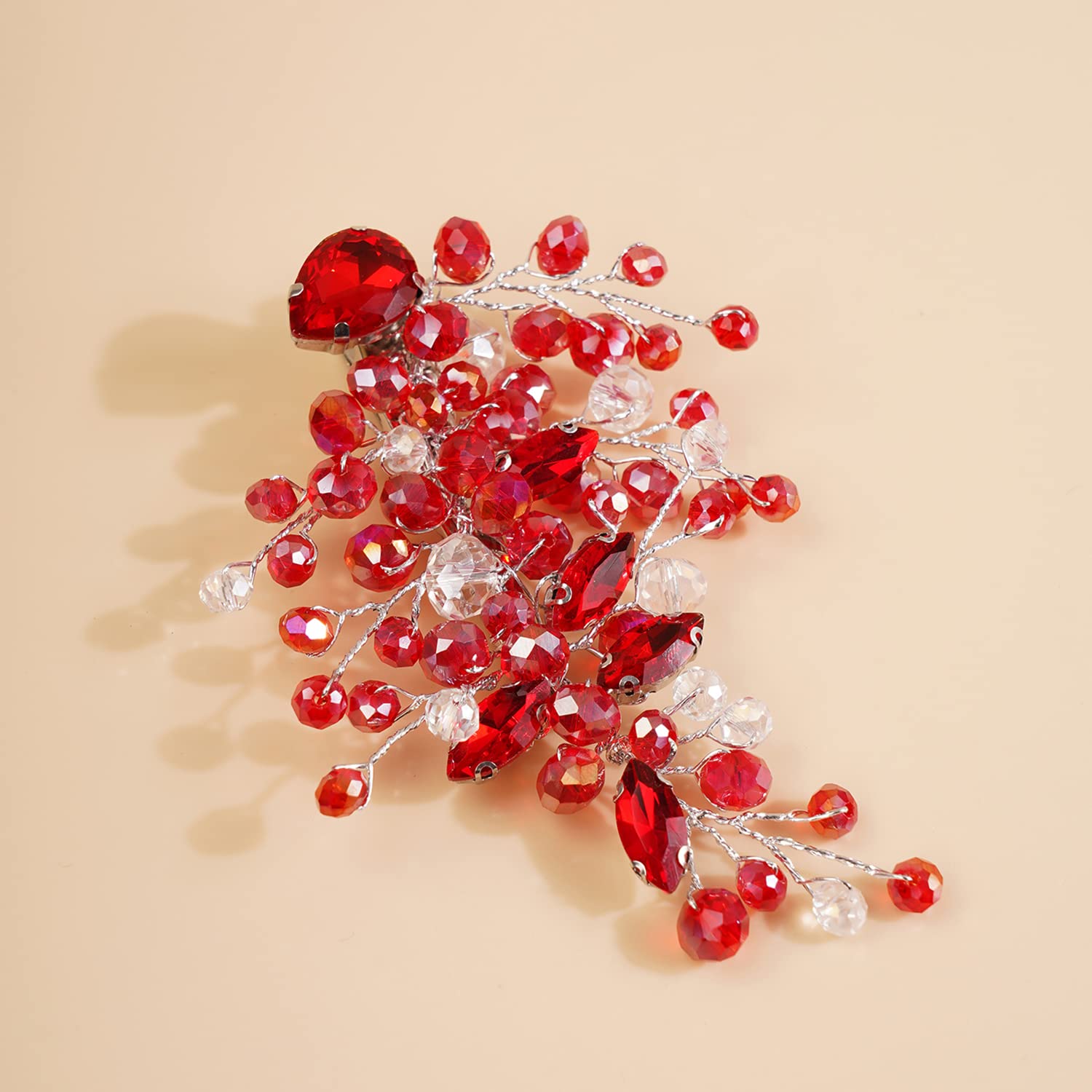 Vintage Ruby Rhinestone Bridal Hair Clips - Red Crystal Wedding Headpiece for Brides & Flower Girls | Perfect for Vintage Weddings, Bridal Showers & Special Occasions