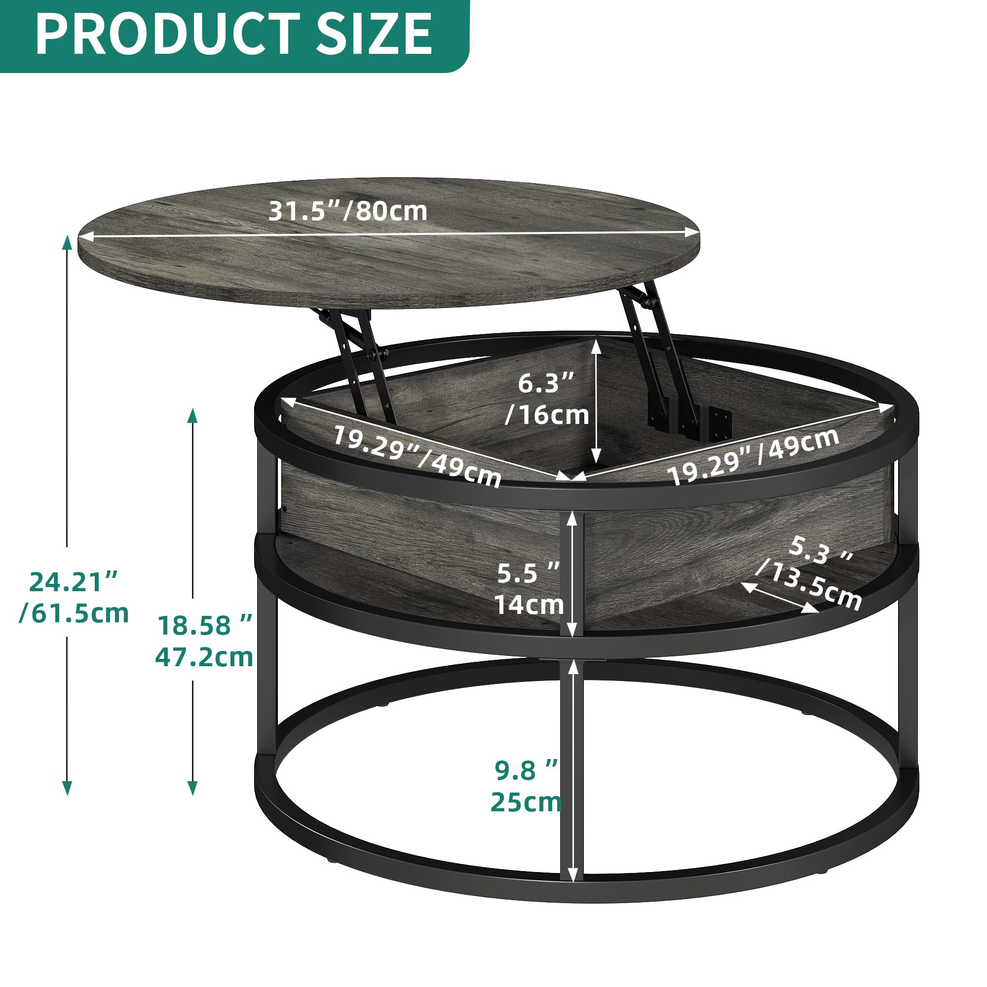 YITAHOME Modern Round Lift Top Coffee Table with Hidden Storage - Grey, Living Room Center Table for Home Office, Dorm, Apartment | Perfect for Small Spaces, Entertaining Guests, and Storing Remotes, Magazines & Blankets