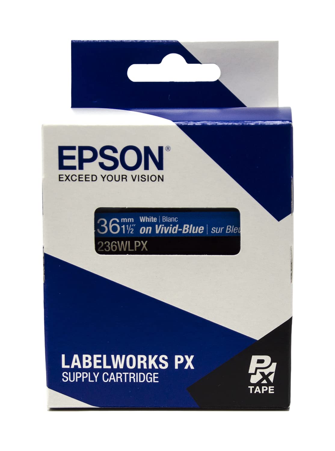 Epson LABELWORKS 236WLPX PET Polyester Tape Cartridge - White on Blue Label Maker Tape - 1.5
