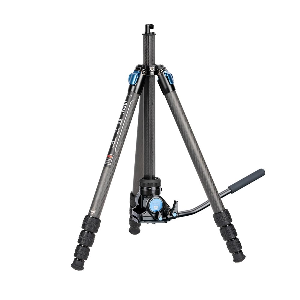 SIRUI ST-124+VA-5 Carbon Fiber Tripod with Fluid Video Head - 62.2 Inch Professional Camera Tripod with Triangular Center Column, 4-Section Waterproof Design, 6.61lbs Load Capacity for DSLR, Mirrorless Cameras - Perfect for Travel, Outdoor Photography & Video Shooting