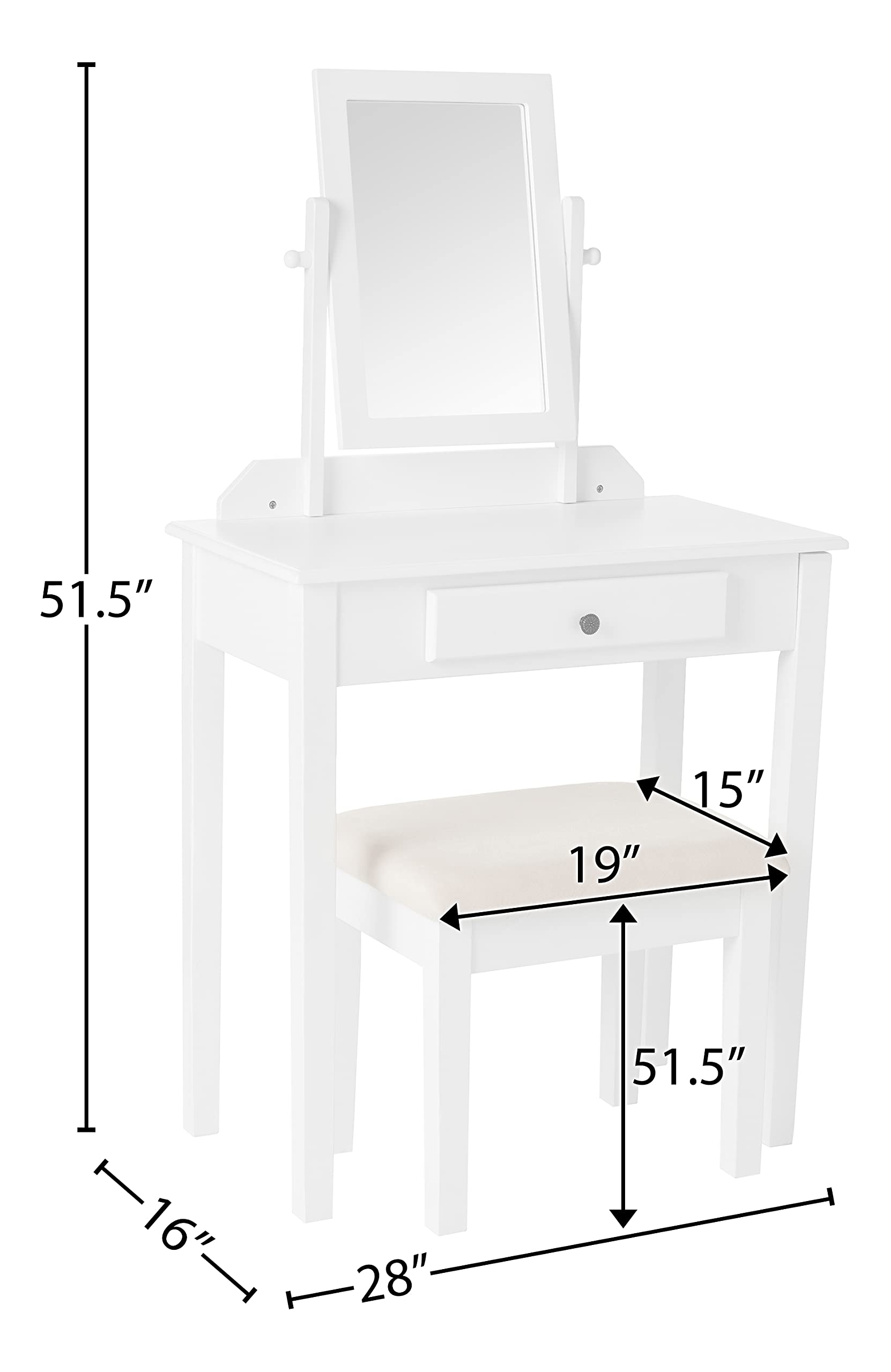Frenchi Home Furnishing Vanity Set with Mirror - White Makeup Dressing Table for Bedroom & Bathroom Organization