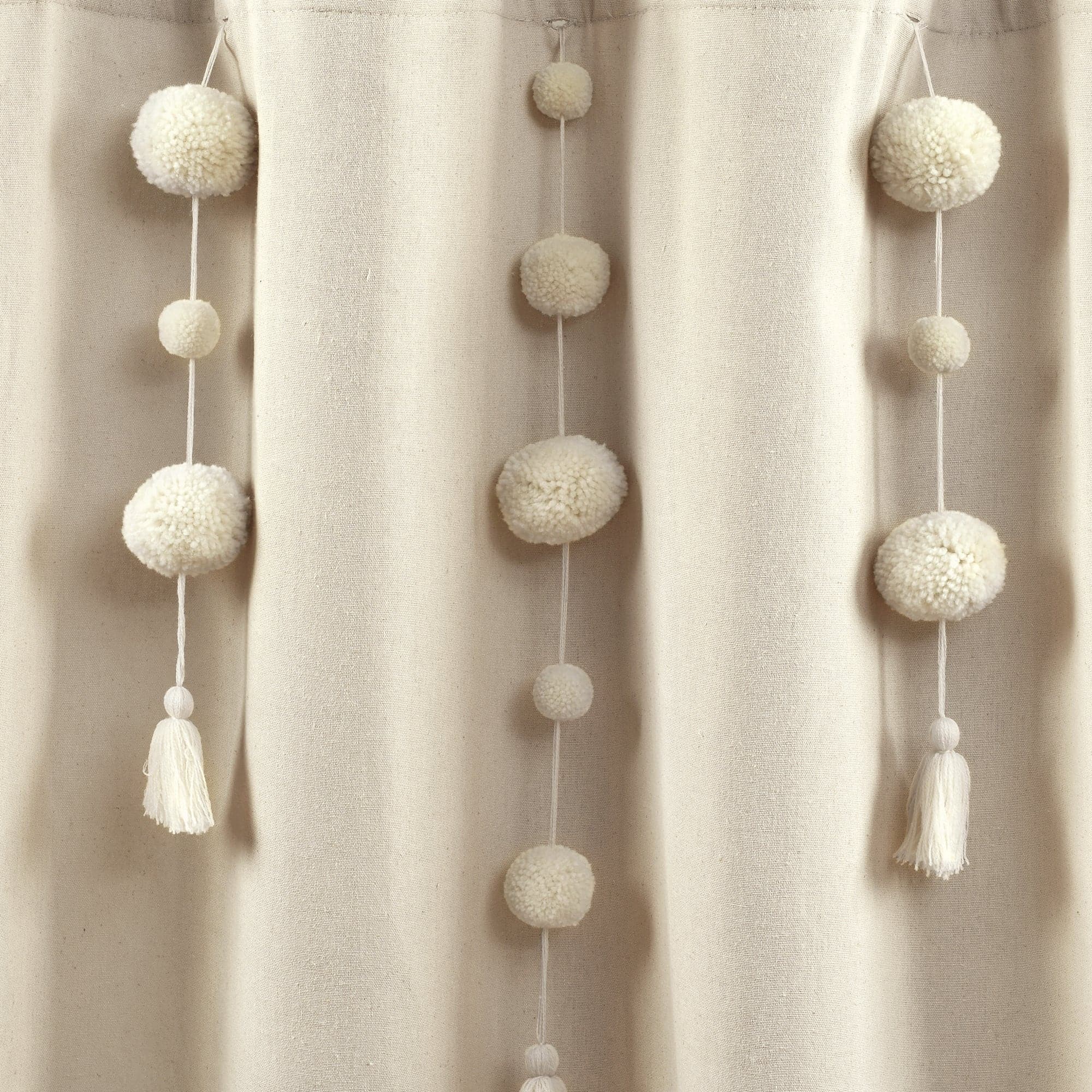 Boho Pom Pom Tassel Faux Linen Shower Curtain - Waterproof Bathroom Decor for Bohemian Style, Farmhouse & Coastal Homes (72x72 Inches) - Perfect for Master Bath, Guest Bath & Kids' Bathroom