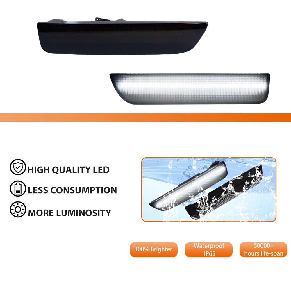 Smoke Lens White LED Front Bumper Side Marker Light for 2001-2005 VW Passat B5.5 - Replacement OEM Sidemarker Lamps - Enhanced Visibility & Style for Night Driving & Car Customization