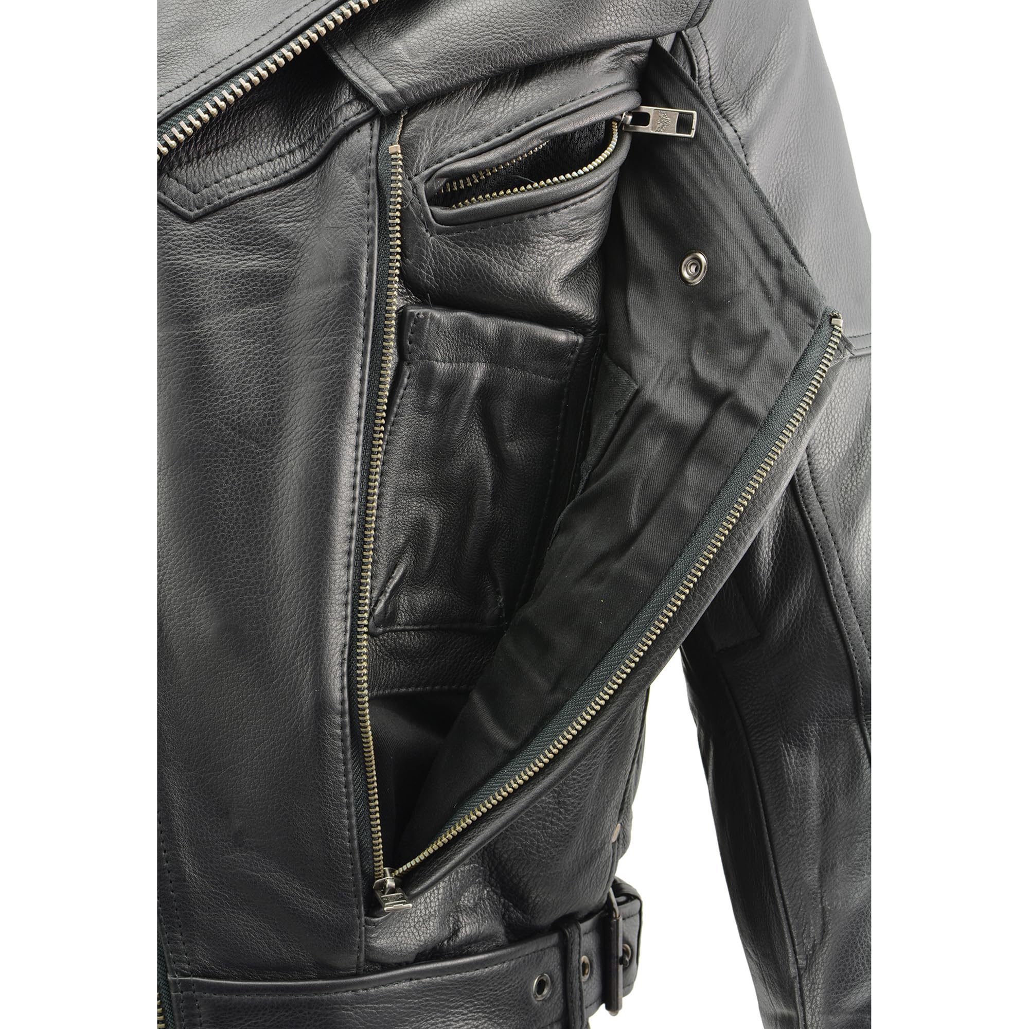 Milwaukee Leather Motorcycle Jacket with Dual Side Gun Pockets - Heavy Duty Utility Biker Jacket for Men - Riding, Hunting & Outdoor Adventures